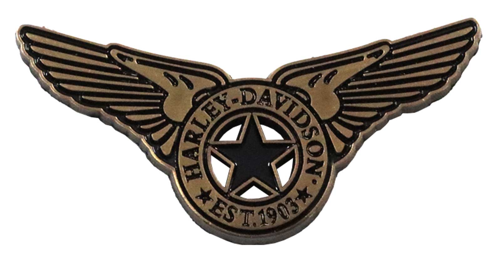 Harley-Davidson 1.5 inch. Wings of Honor Metal Pin, Antique Bronze Finish - Wisconsin Harley-Davidson