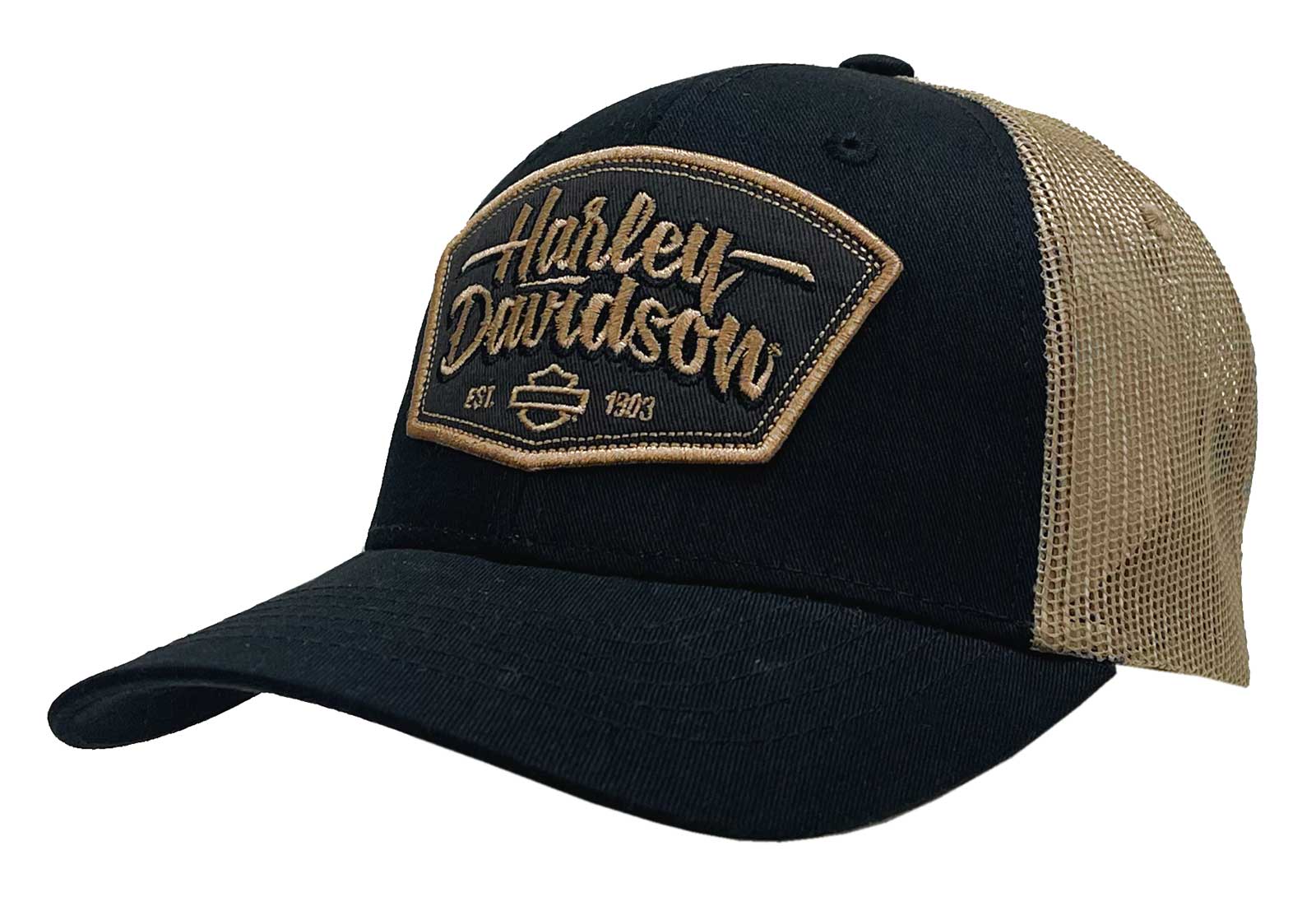 Harley-Davidson Men's Patched Up Snapback Mesh Trucker Hat - Black/Brown - Wisconsin Harley-Davidson