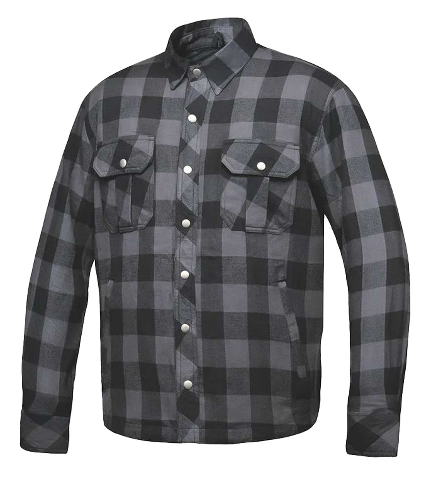 Derringer Men's Armored Zip & Snap Plaid Flannel Shirt Jacket, Gray/Black - Wisconsin Harley-Davidson