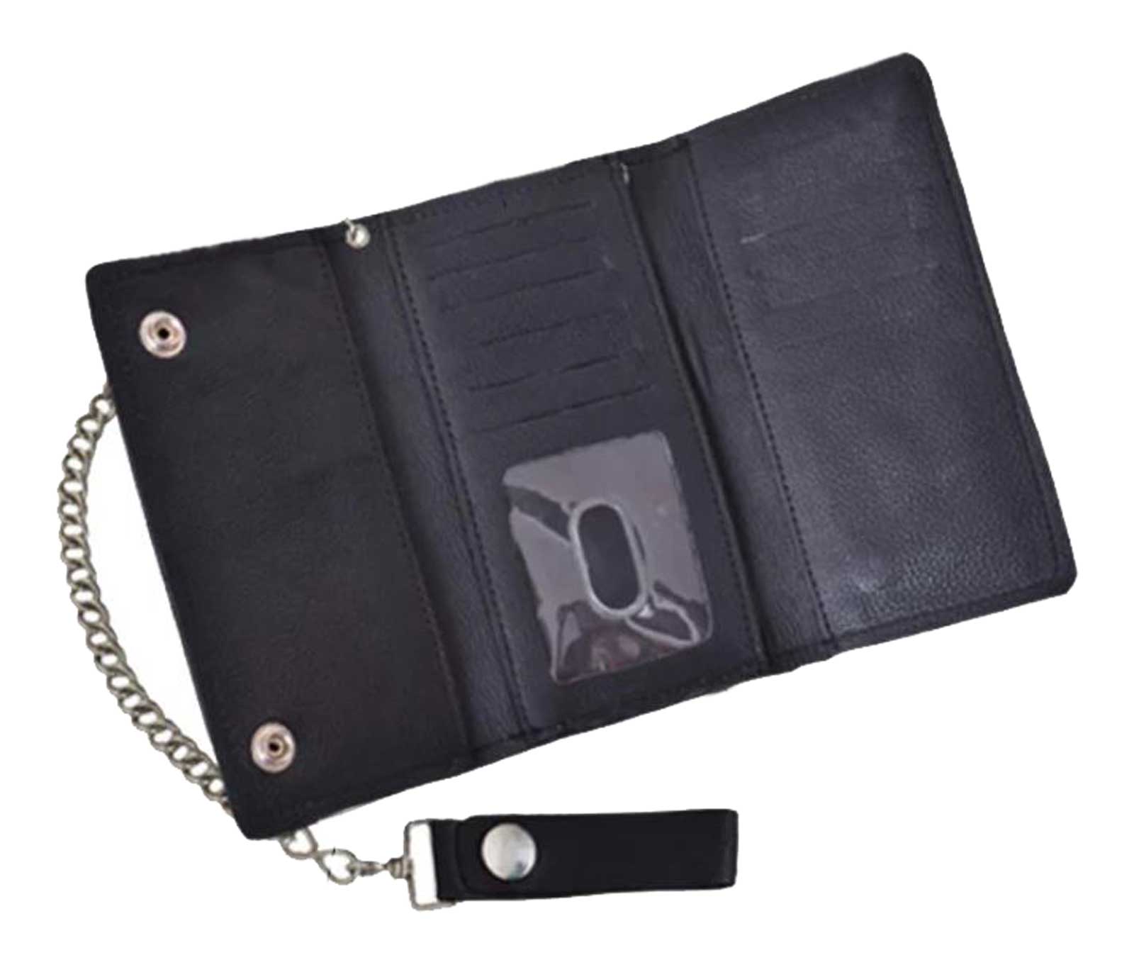 Harley-Davidson Free Shipping - Derringer Men's Biker Chain Premium Cowhide Leather Snap Tri-Fold Wallet, Brown - Free Shipping on many products plus Orders Over $99