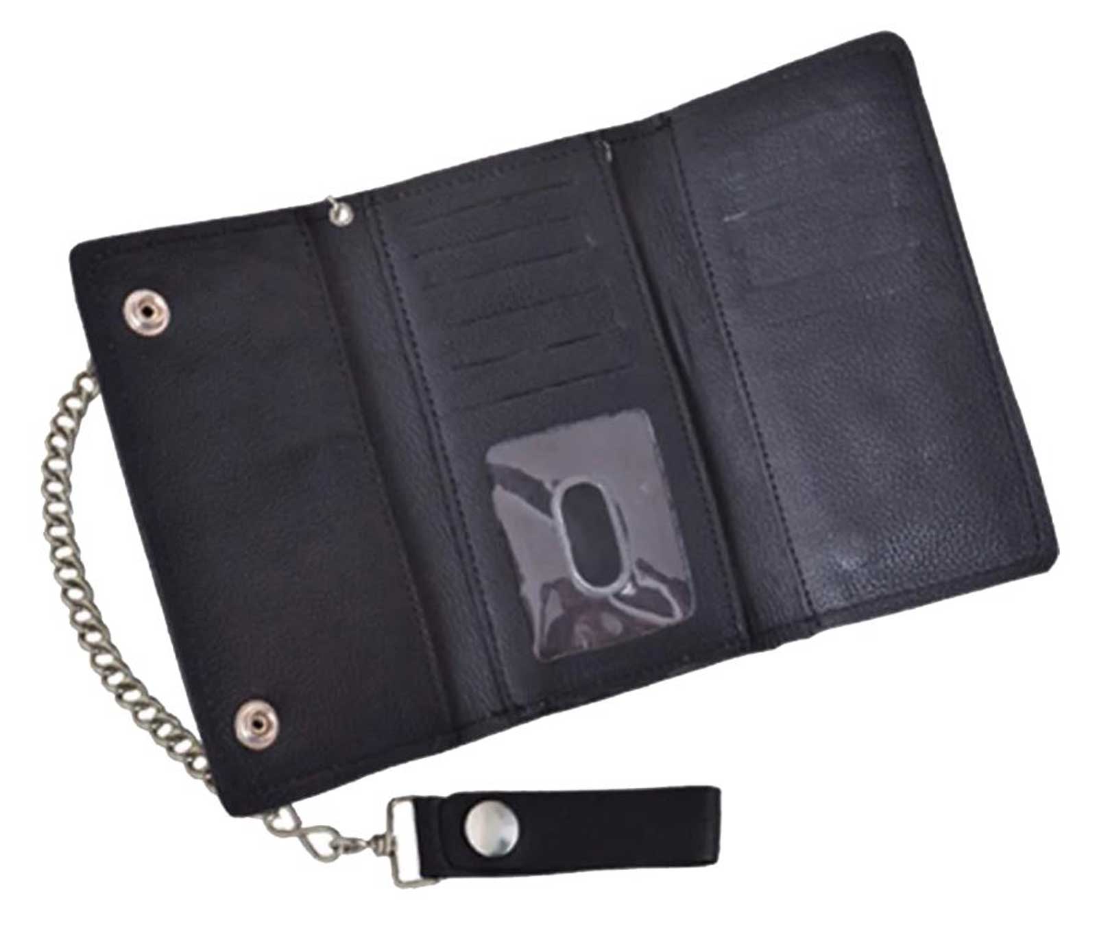 Harley-Davidson Free Shipping - Derringer Men's Biker Chain Tri-Fold Snap Wallet, Smooth Cowhide Black Leather - Free Shipping on many products plus Orders Over $99