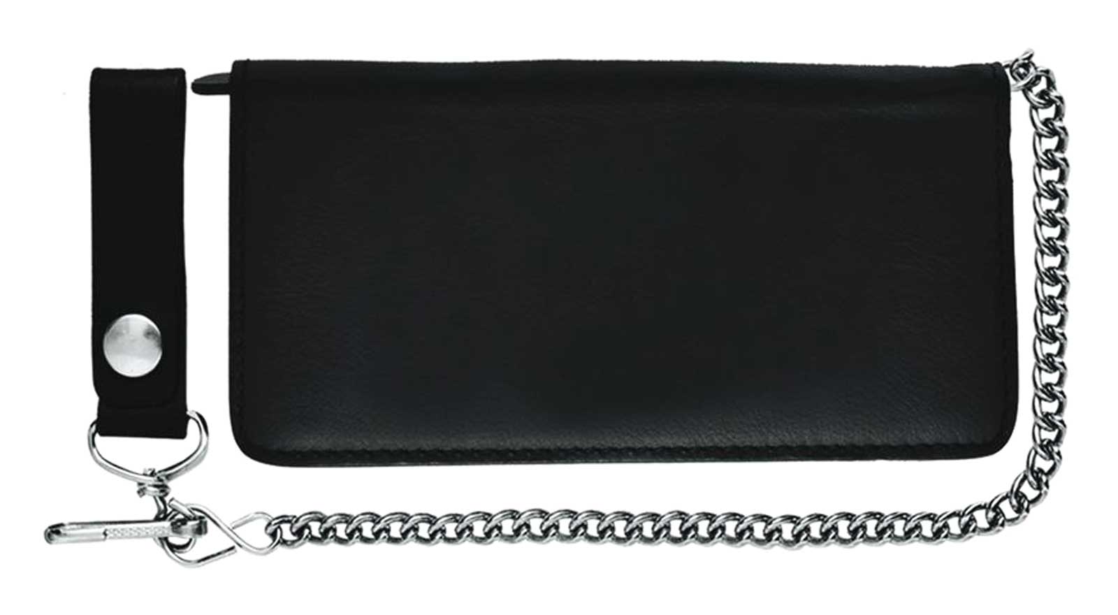 Derringer Men's Biker Chain Bi-Fold Snap Wallet, Smooth Cowhide Black Leather - Wisconsin Harley-Davidson