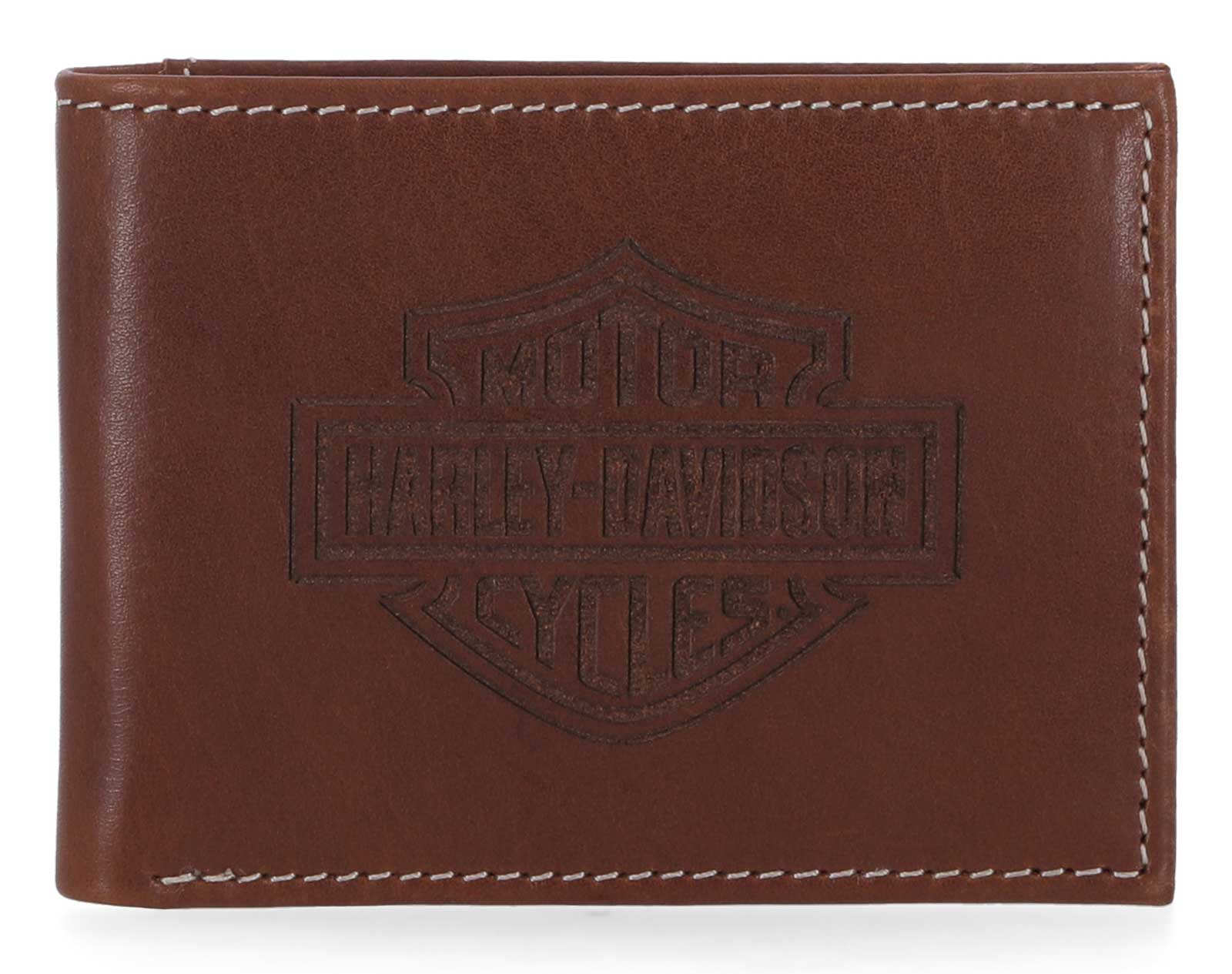 Harley-Davidson Men's Laser Bar & Shield Logo Front Pocket Leather Wallet, Brown - Wisconsin Harley-Davidson
