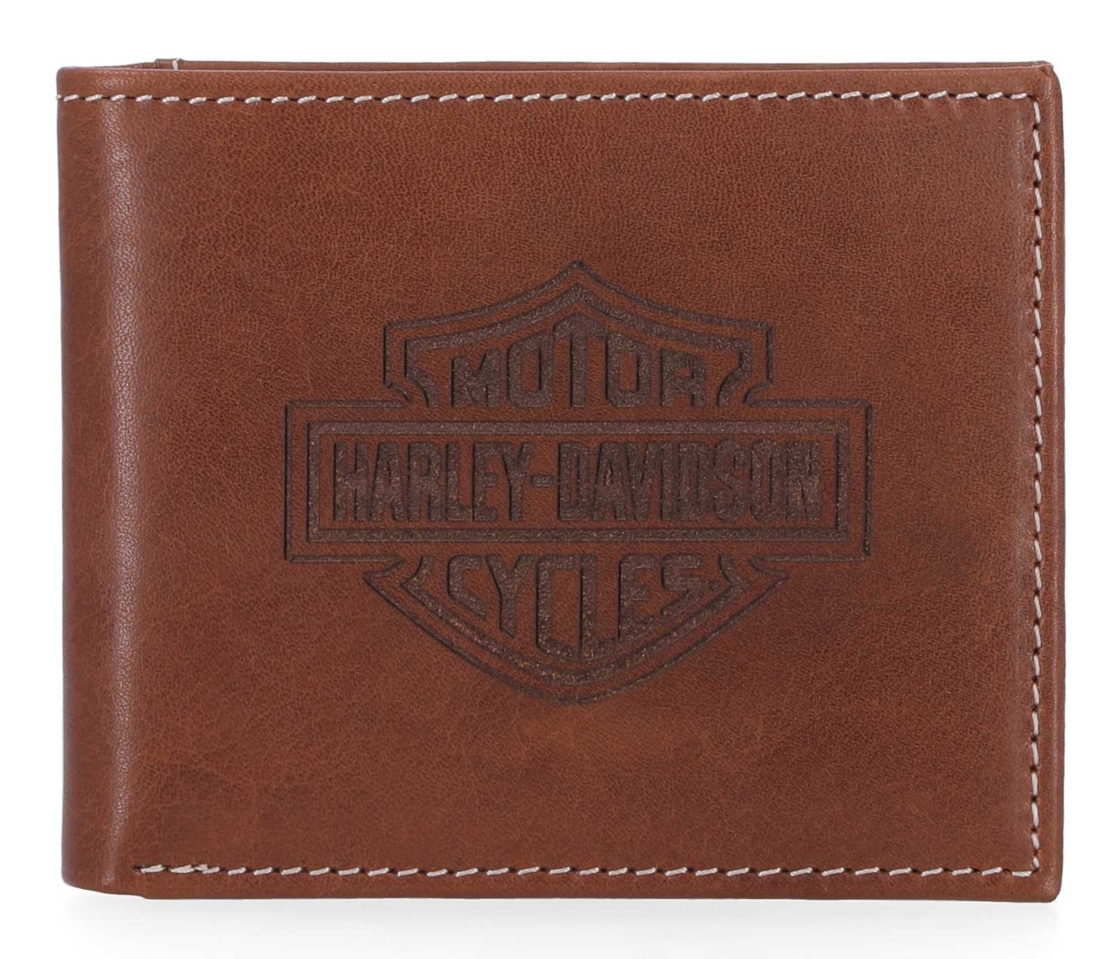 Harley-Davidson Men's Laser Bar & Shield Logo Billfold Leather Wallet - Brown - Wisconsin Harley-Davidson