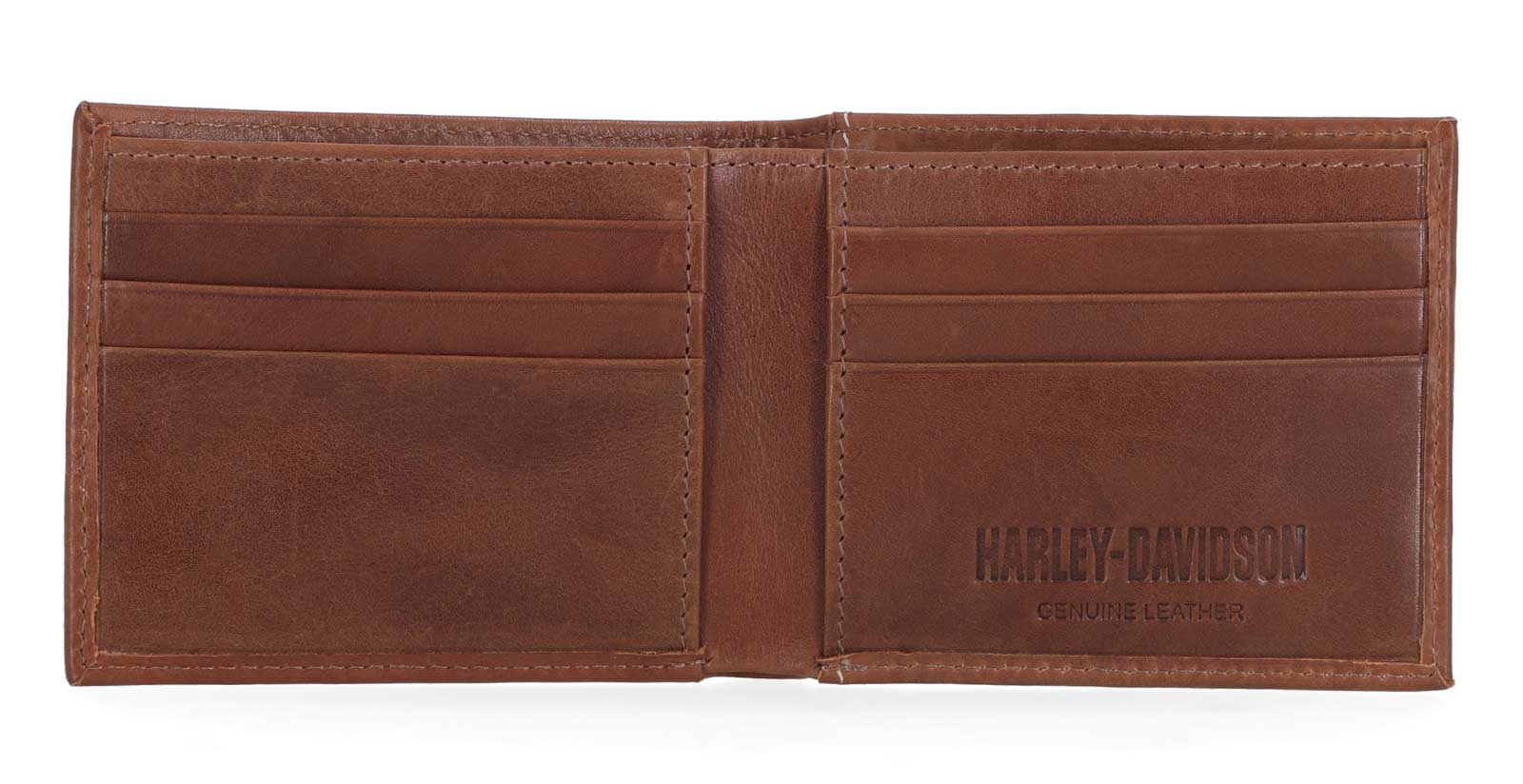 Harley-Davidson Men's Laser Bar & Shield Logo Billfold Leather Wallet - Brown - No Hassle Returns at Wisconsin Harley