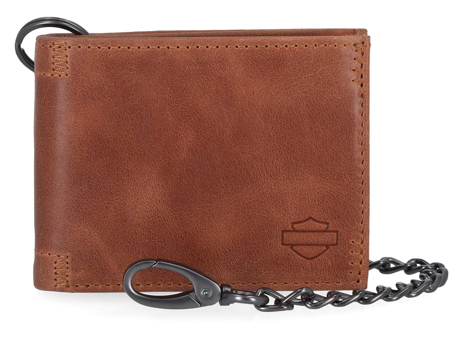 Harley-Davidson Men's Bar & Shield Billfold Biker Chain Leather Wallet, Brown - Wisconsin Harley-Davidson