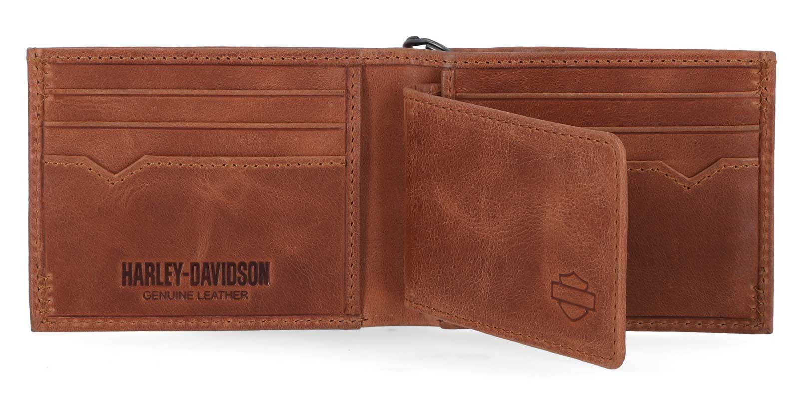 Harley-Davidson Men's Bar & Shield Billfold Biker Chain Leather Wallet, Brown - No Hassle Returns at Wisconsin Harley