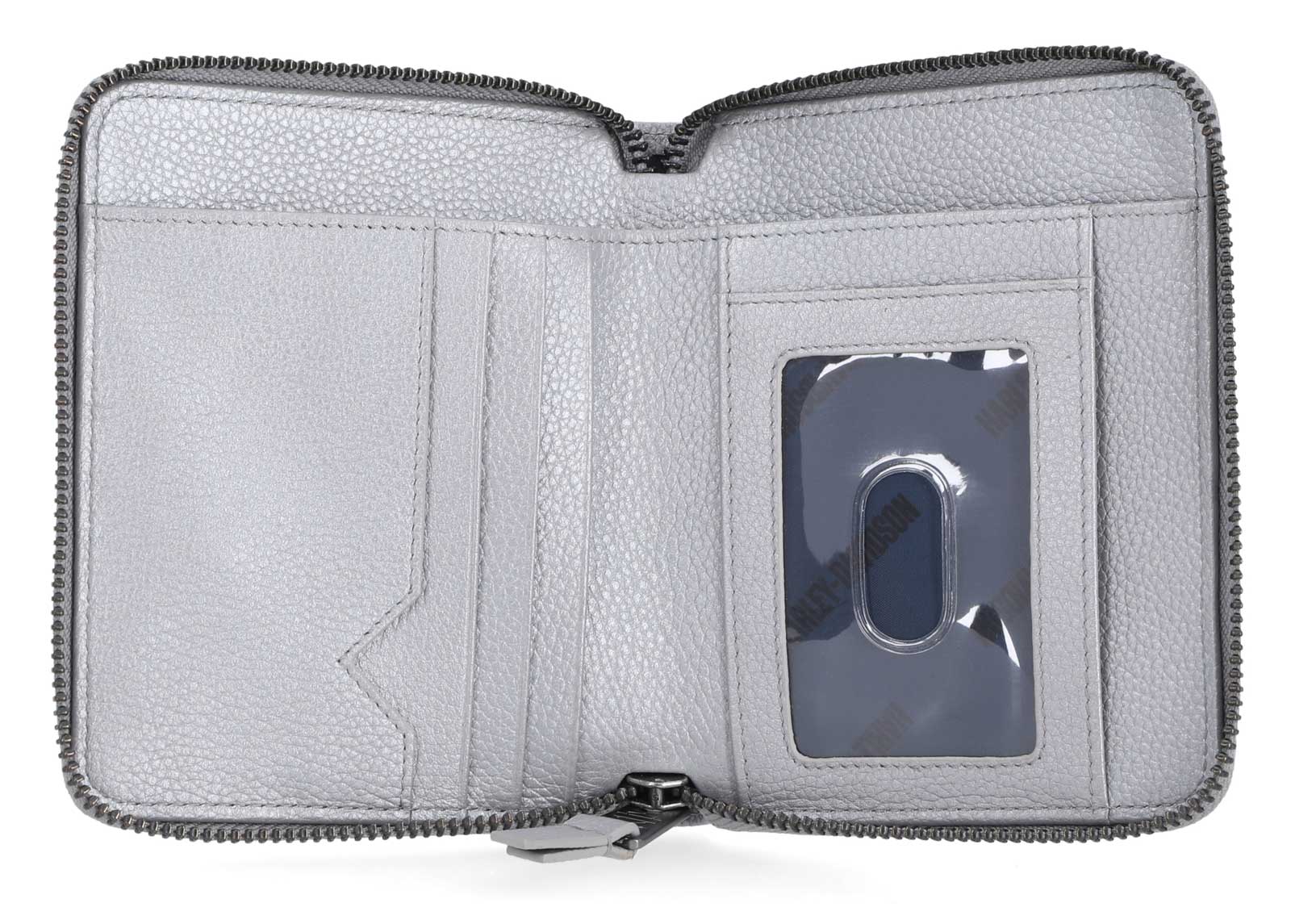 Harley-Davidson Women's Classic Leather Small Zip Around Wallet, Metallic Silver - No Hassle Returns at Wisconsin Harley