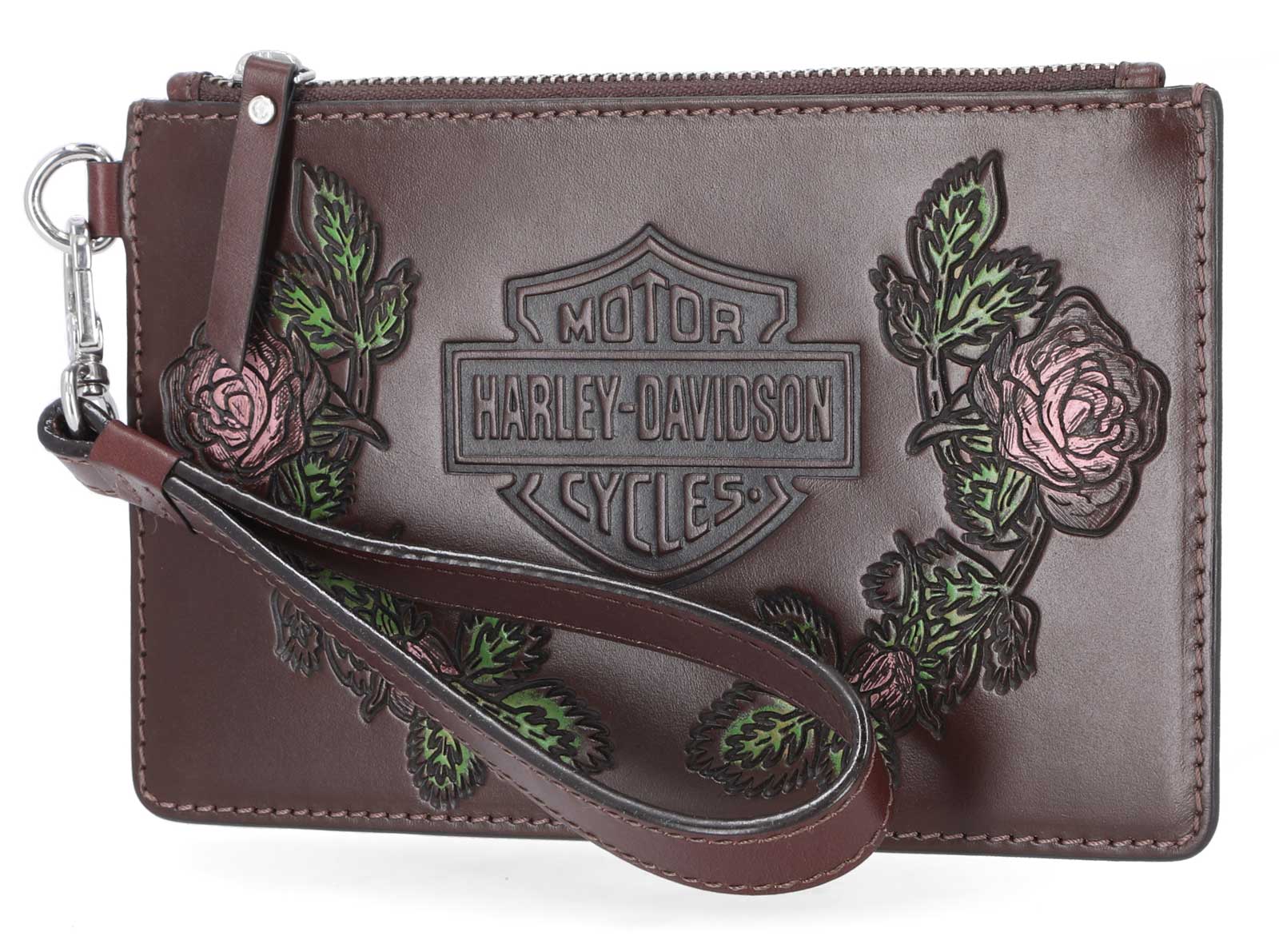 Harley-Davidson Free Shipping - Harley-Davidson Women's Floral Bar & Shield Genuine Leather Wristlet, Brown - Free Shipping on many products plus Orders Over $99