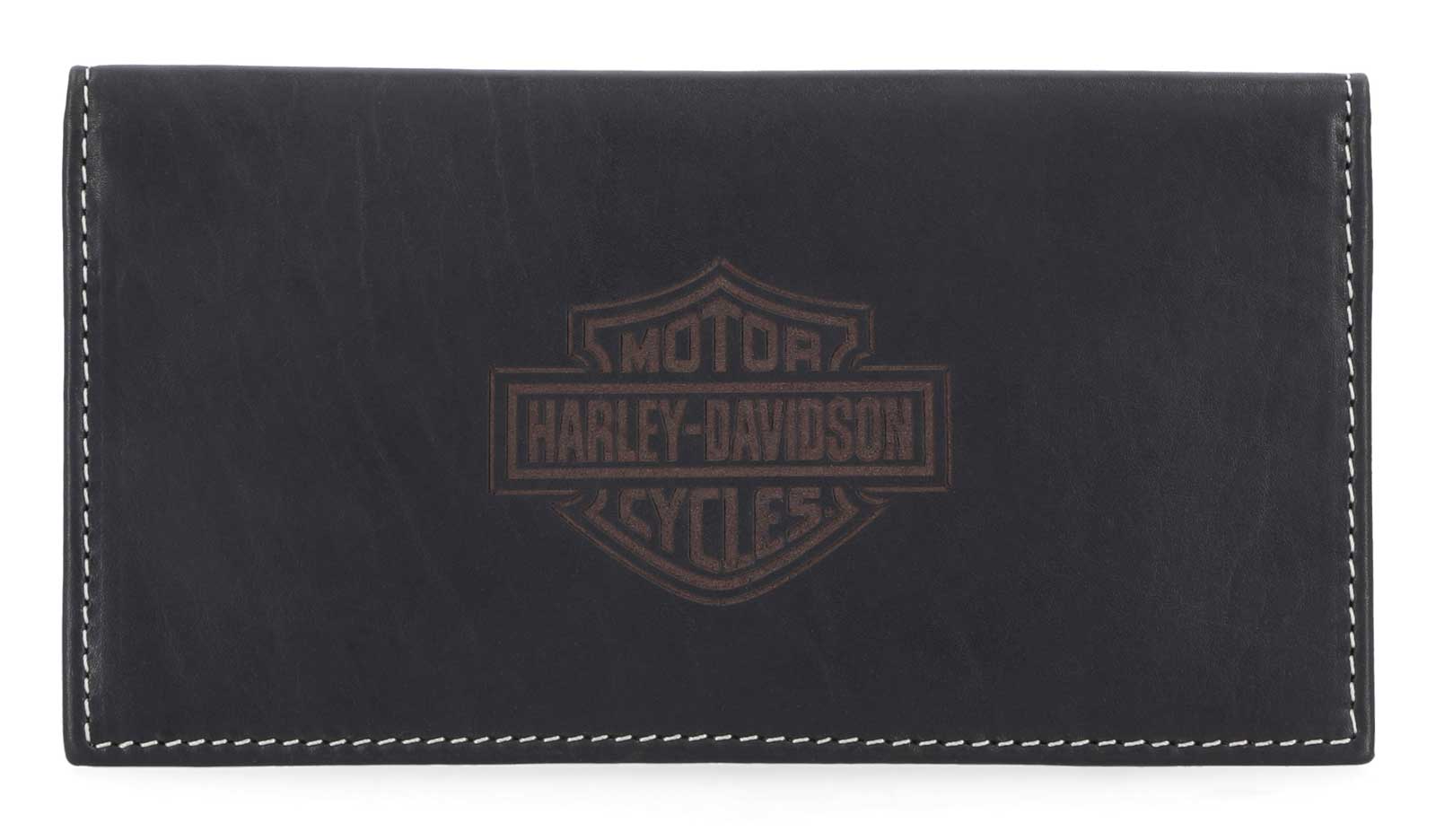 Harley-Davidson Men's Laser Bar & Shield Rodeo Bi-Fold Leather Wallet - Black - Wisconsin Harley-Davidson
