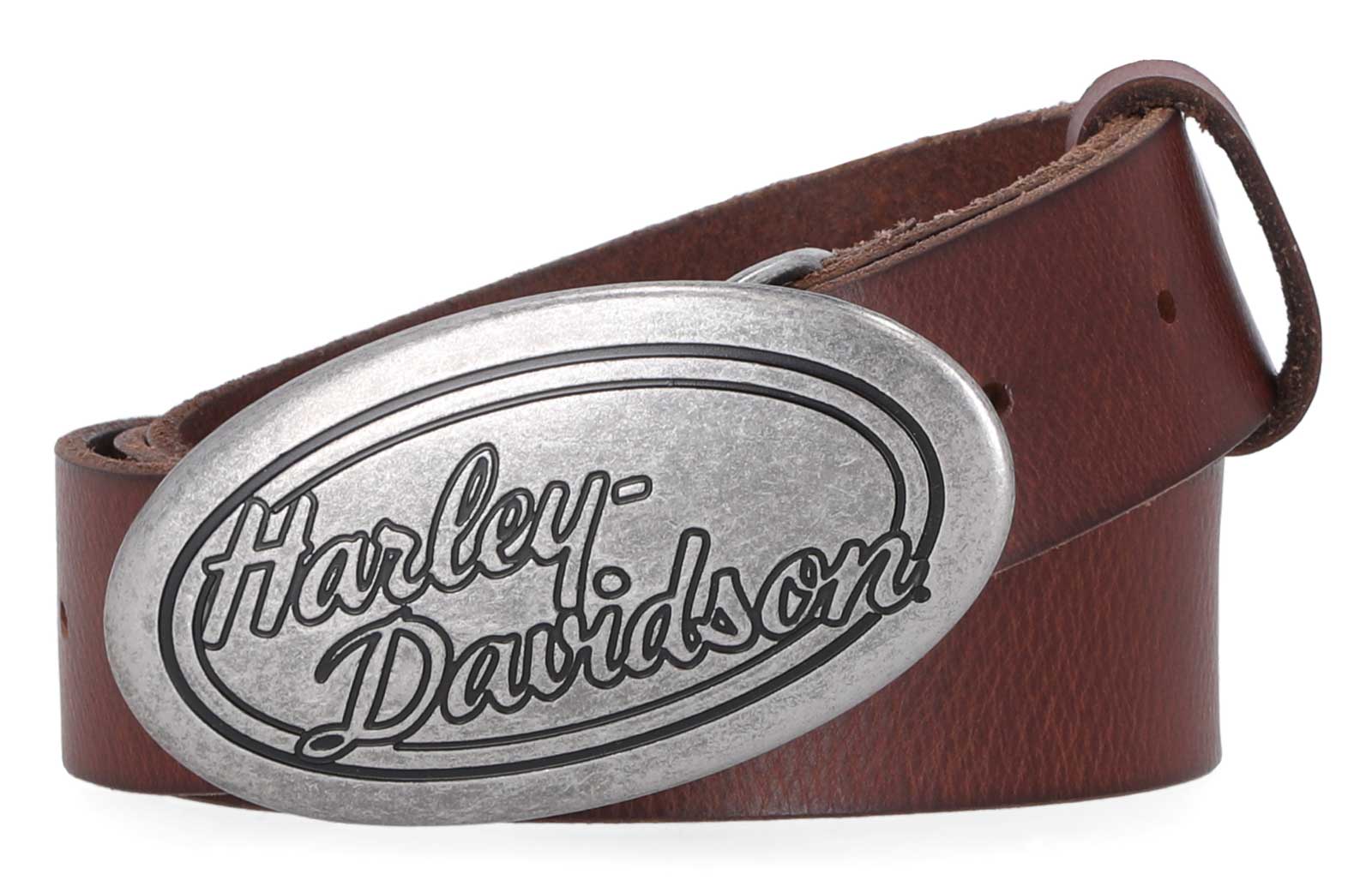 Harley-Davidson Women's Oval H-D Script Buckle Genuine Leather Belt, Brown - Wisconsin Harley-Davidson