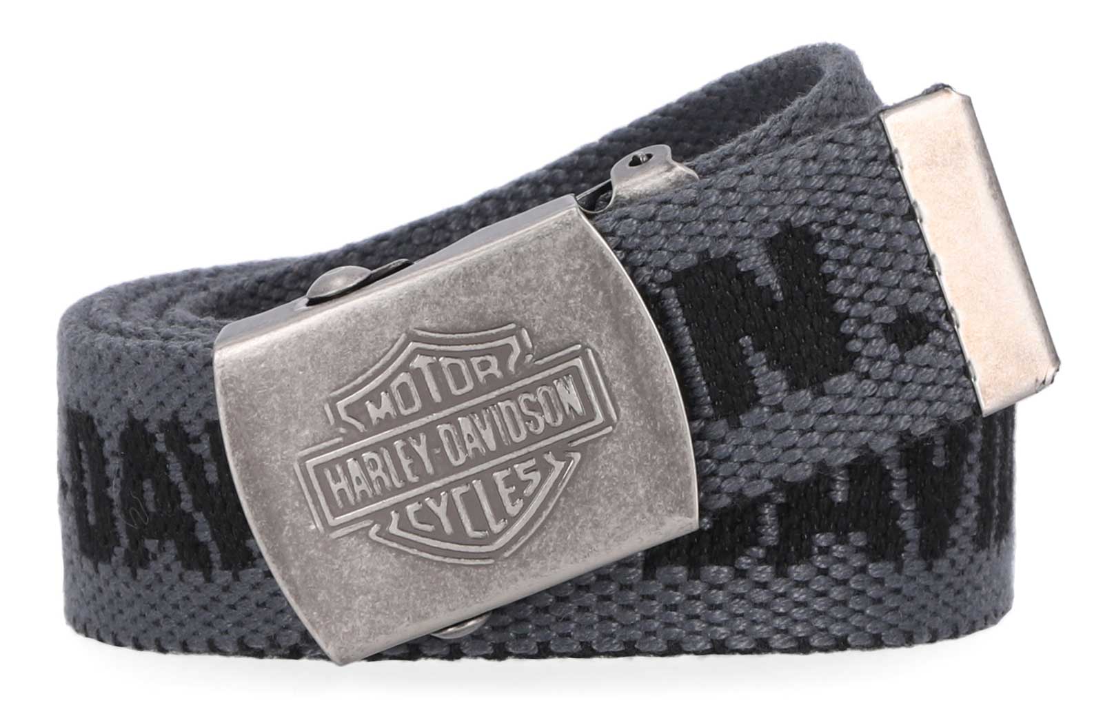 Harley-Davidson Men's H-D Text Bar & Shield Logo Cotton Web Belt, Gray - Wisconsin Harley-Davidson
