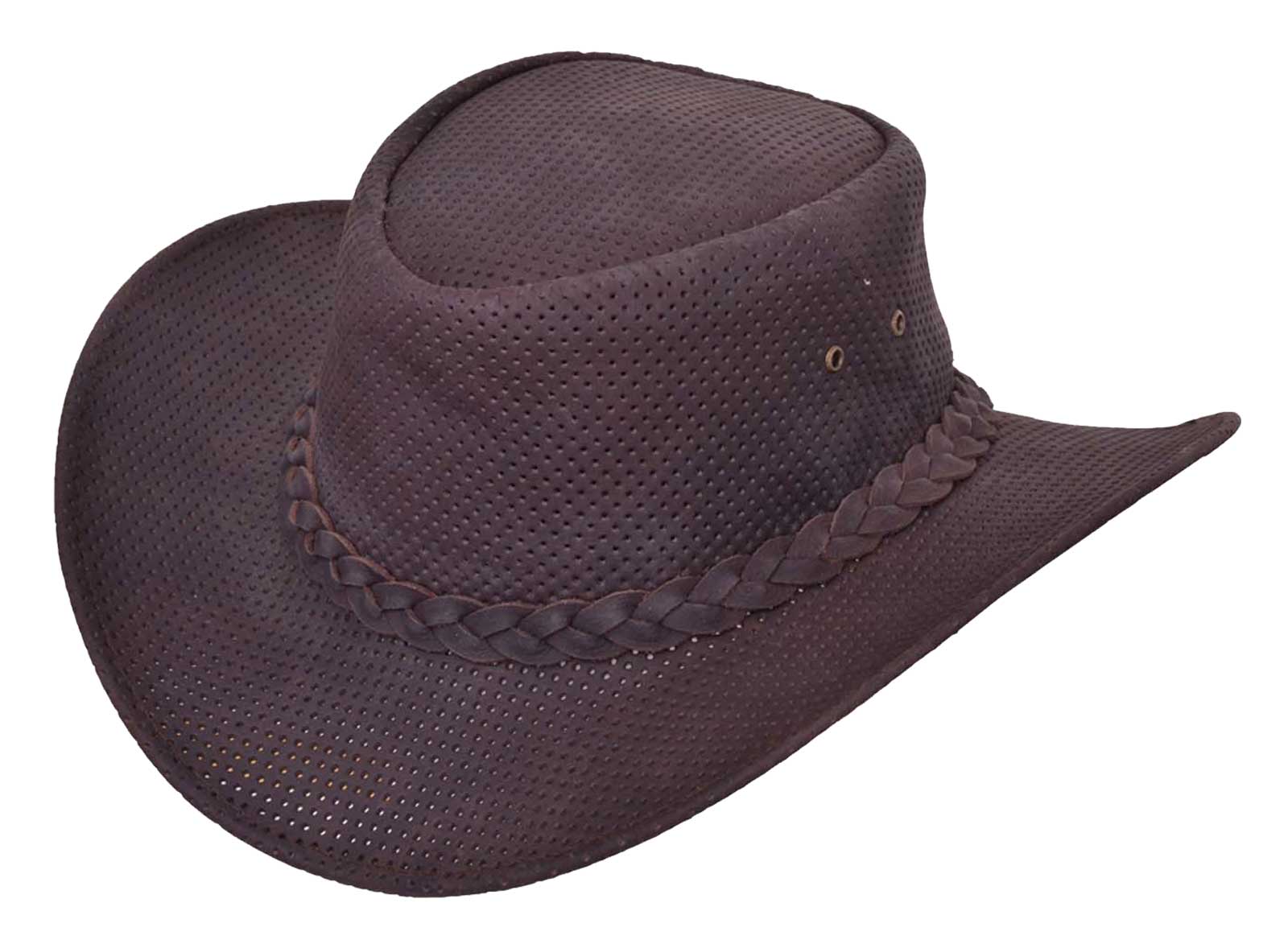 Derringer Men's Premium Cowhide Leather Perforated Western Cowboy Hat - Brown - Wisconsin Harley-Davidson