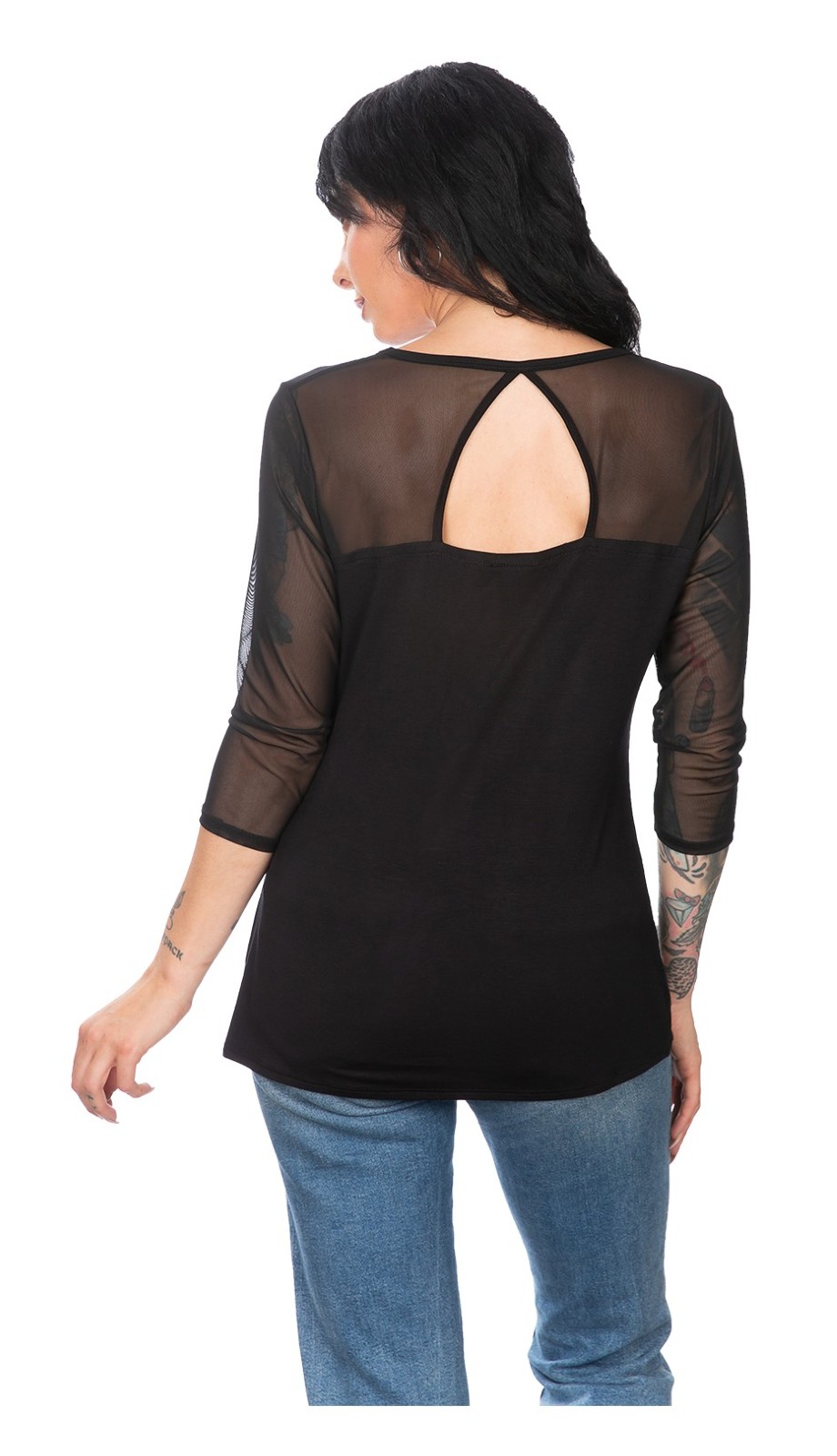Harley-Davidson Women's Ratta Tat Script & Angel Wings 3/4 Scoop Neck Shirt, Blk - No Hassle Returns at Wisconsin Harley