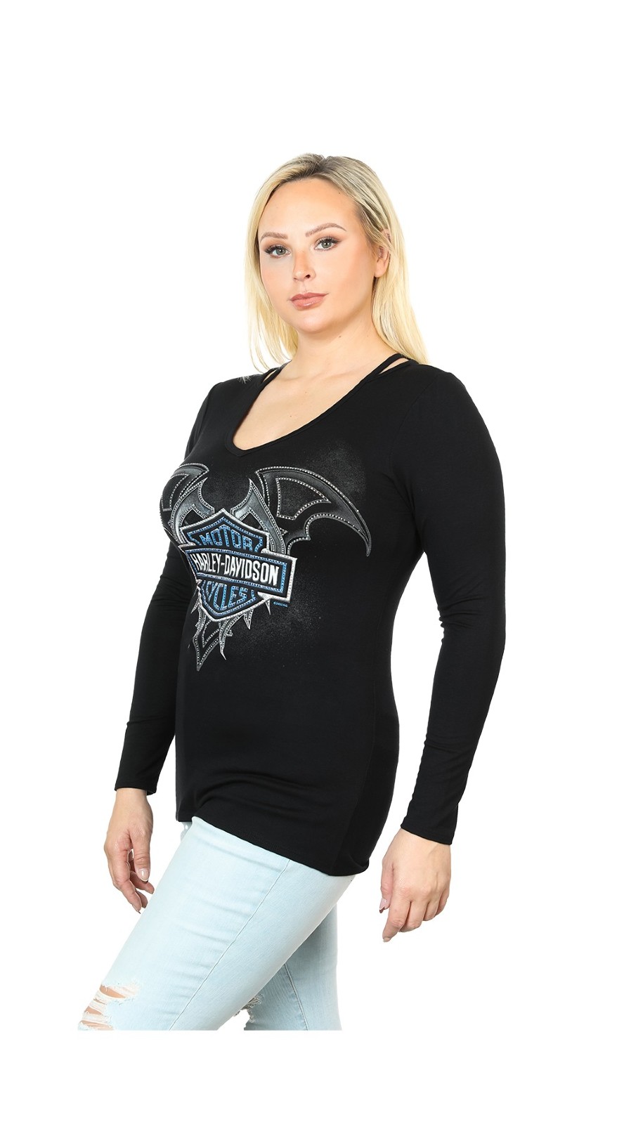 Harley-Davidson Free Shipping - Harley-Davidson Women's Dulce Detail V-Neck Longsleeve Tee Shirt, Blk - Free Shipping on many products plus Orders Over $99