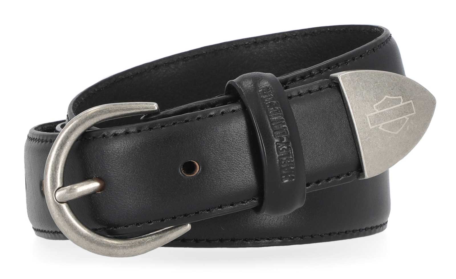 Harley-Davidson Women's Classic H-D Tip Feather Edge Genuine Leather Belt, Black - Wisconsin Harley-Davidson