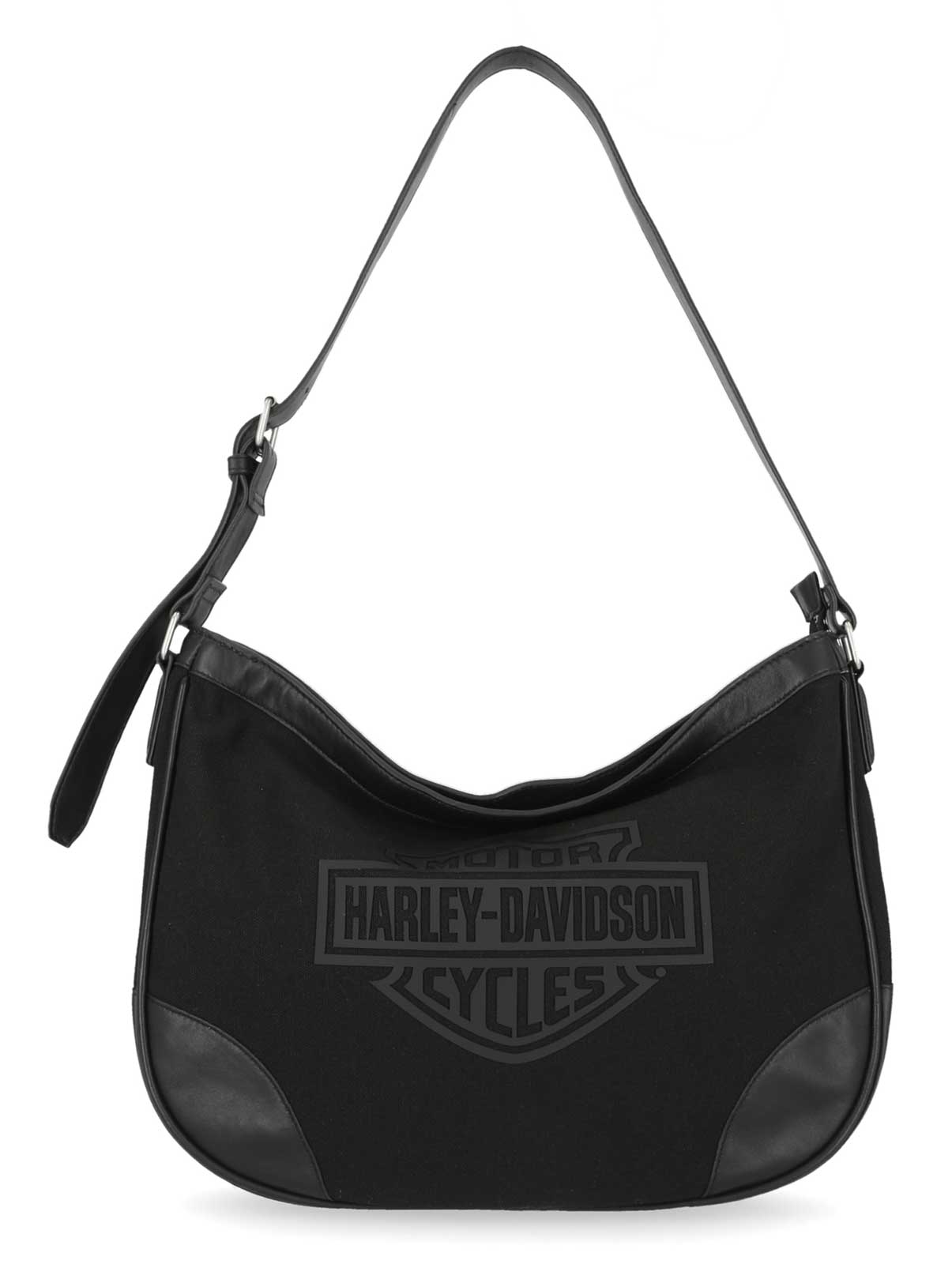 Harley-Davidson Women's B&S Logo Canvas Leather Hobo Shoulder Purse, Black - Wisconsin Harley-Davidson