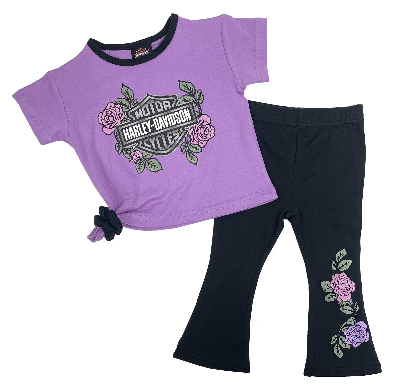 Harley-Davidson Baby Girls' 2 Piece Knit Printed Infant Tee & Pant Set, Purple - Wisconsin Harley-Davidson