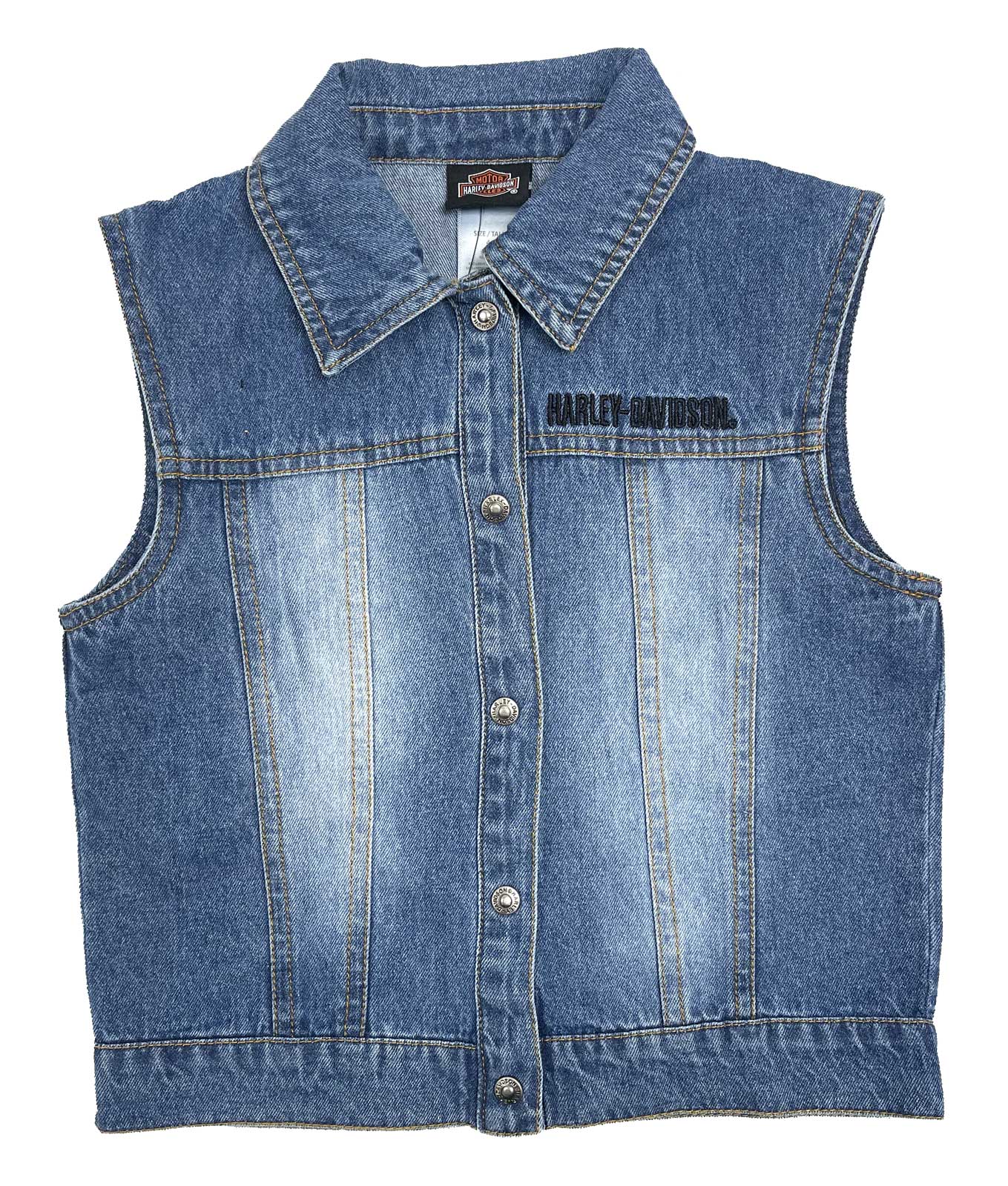 Harley-Davidson Embroidered Bar & Shield Logo Button Denim Vest, Blue - Wisconsin Harley-Davidson