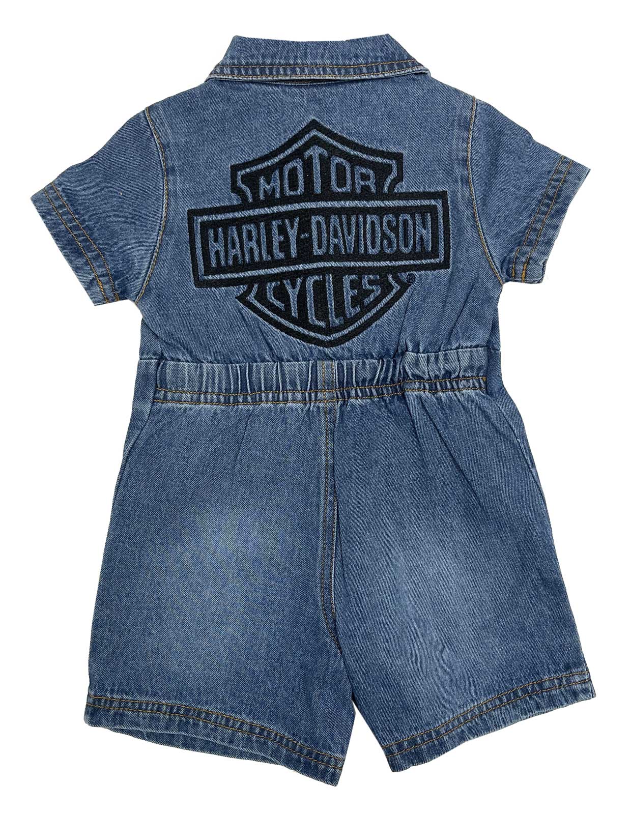 Harley-Davidson Free Shipping - Harley-Davidson Baby Girls' Embroidered Bar & Shield Denim Romper, Blue - Free Shipping on many products plus Orders Over $99