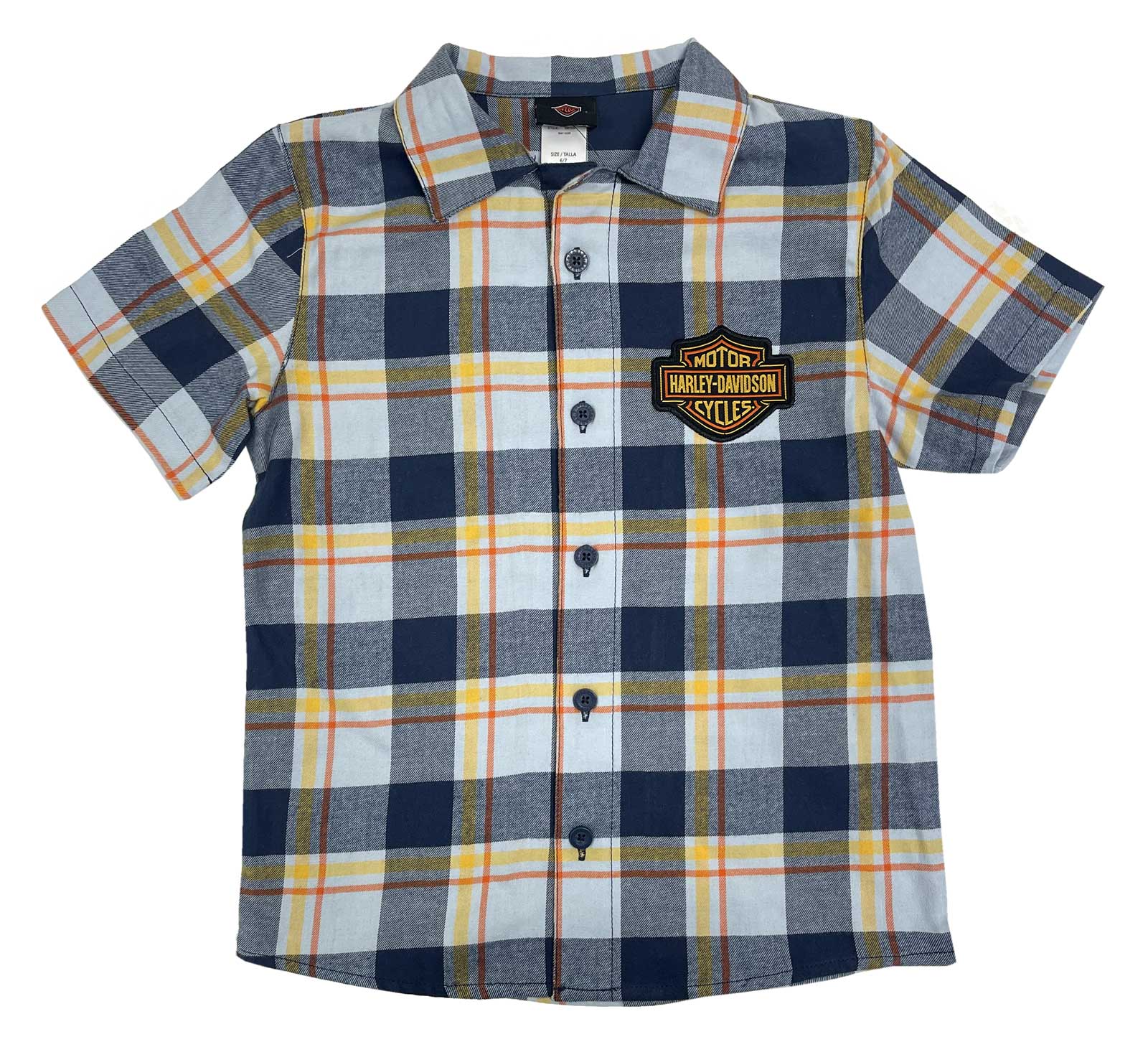 Harley-Davidson Big Boys' Bar & Shield Logo Plaid Short Sleeve Shirt, Blue - Wisconsin Harley-Davidson