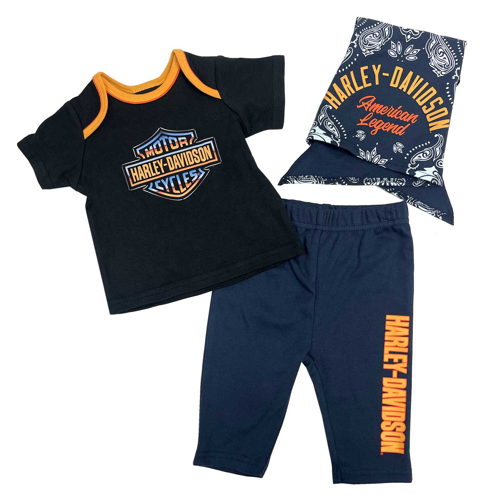Harley-Davidson Baby Boys' 3-piece Bar & Shield Logo Tee & Pant Newborn Gift Set - Wisconsin Harley-Davidson