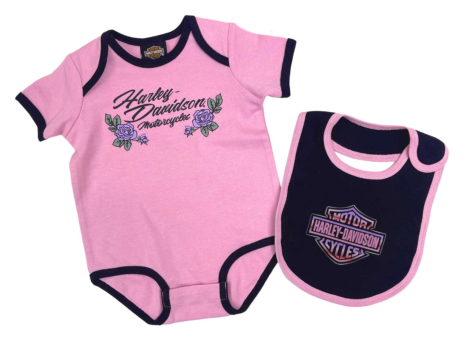 Harley-Davidson Baby Girls' 2-Piece Bar & Shield Roses Newborn Creeper Set - Wisconsin Harley-Davidson
