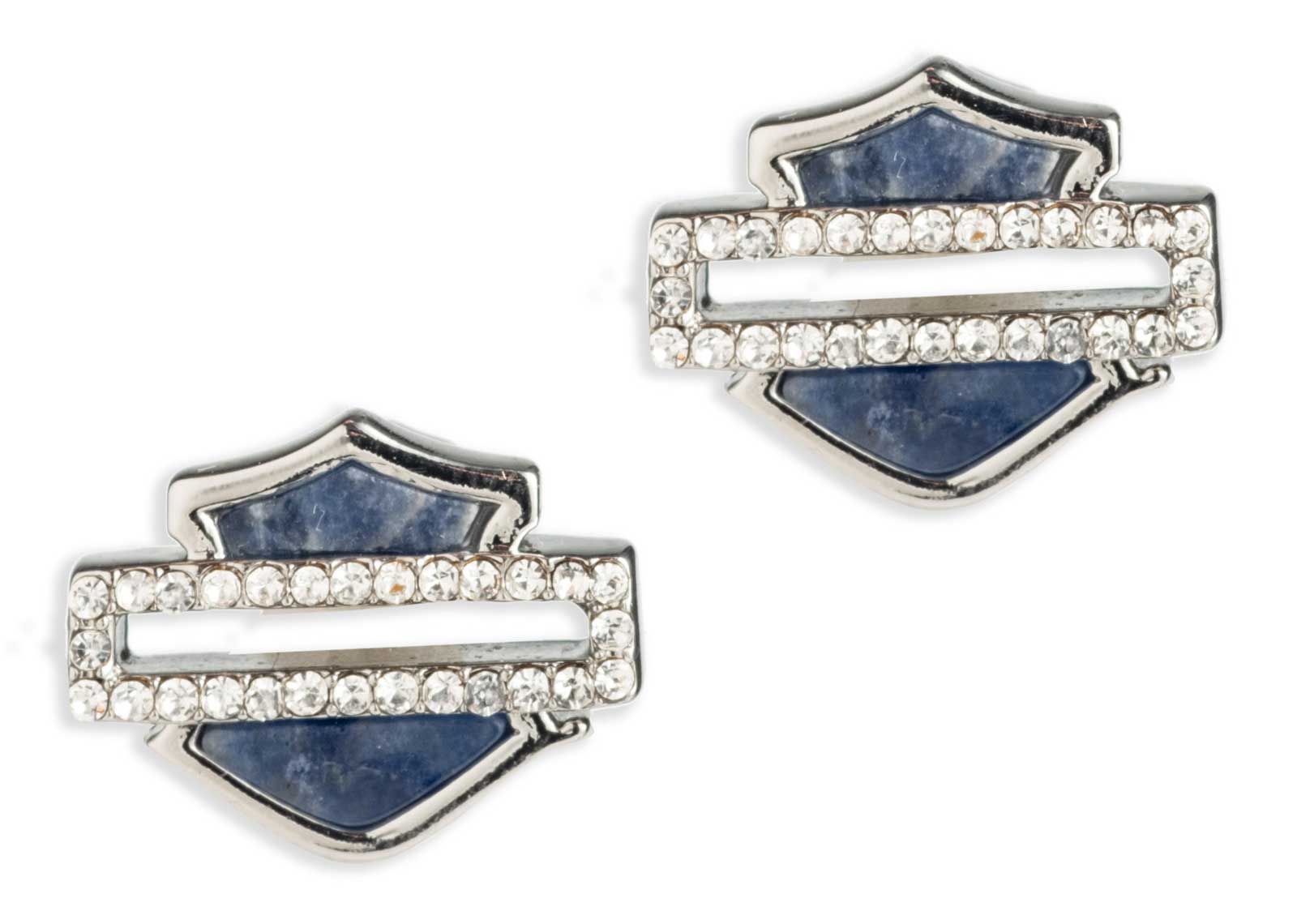 Harley-Davidson Women's Crystal & Stone Bar & Shield Stud Earrings, Blue - Wisconsin Harley-Davidson