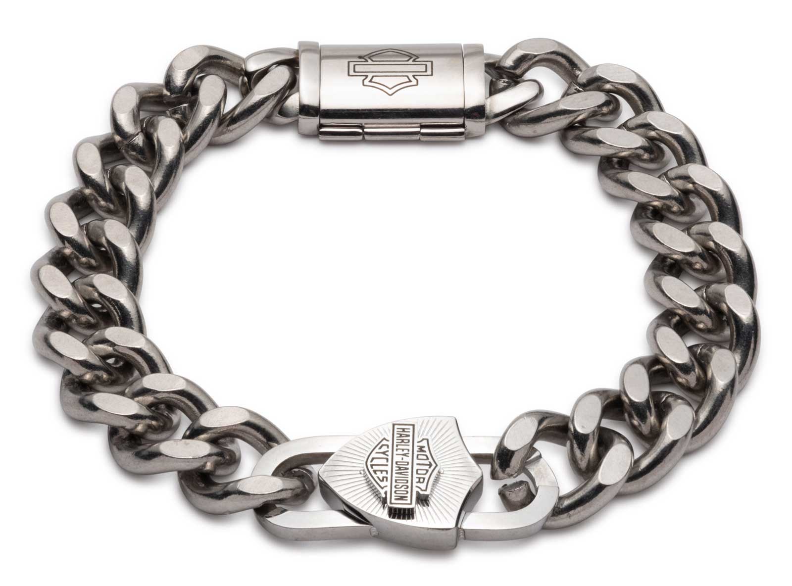 Harley-Davidson Men's Bar & Shield Padlock Curb Chain Bracelet - Stainless Steel - Wisconsin Harley-Davidson