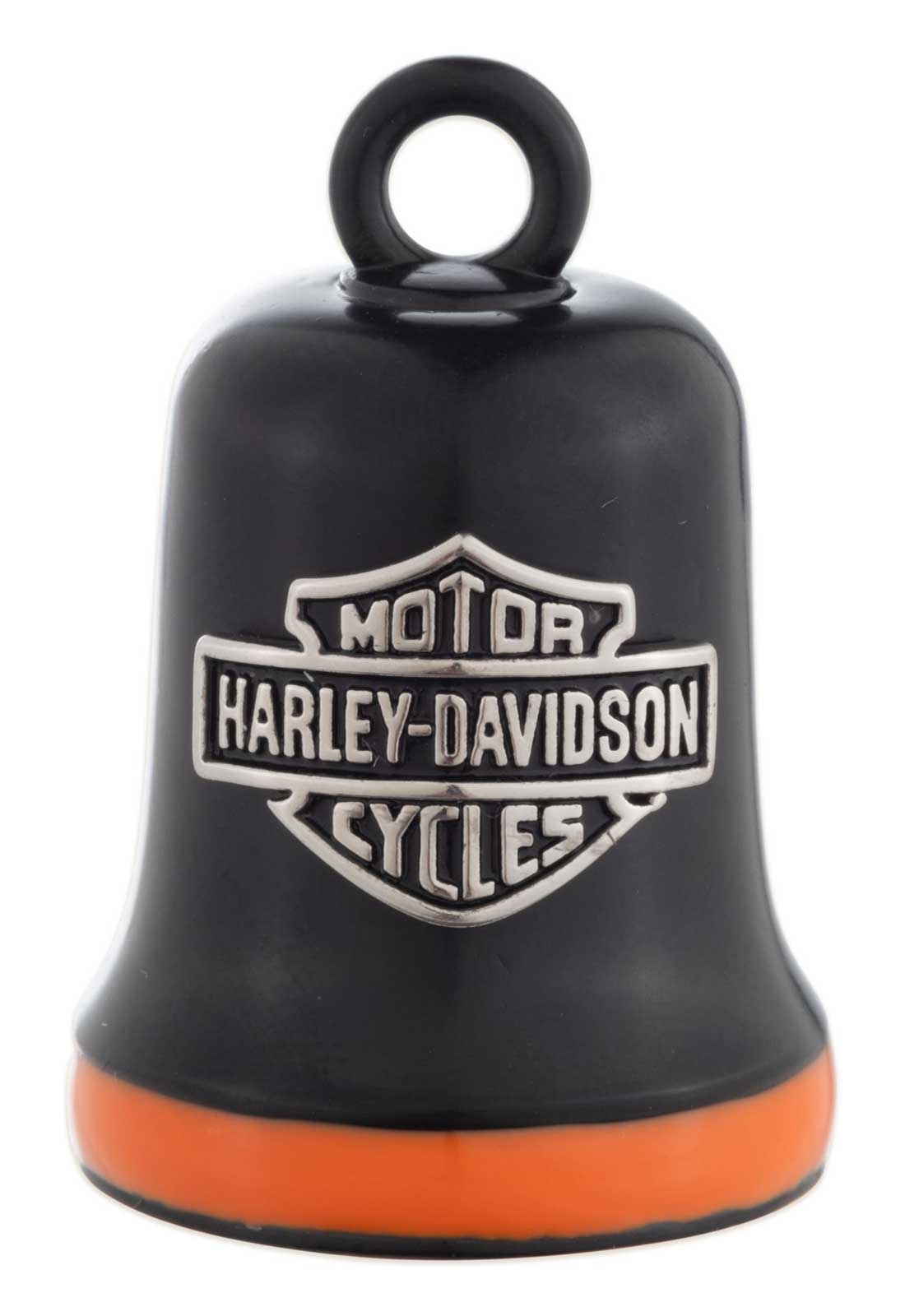 Harley-Davidson Engraved Bar & Shield Logo Ride Bell w/ Orange Accents, Black - Wisconsin Harley-Davidson