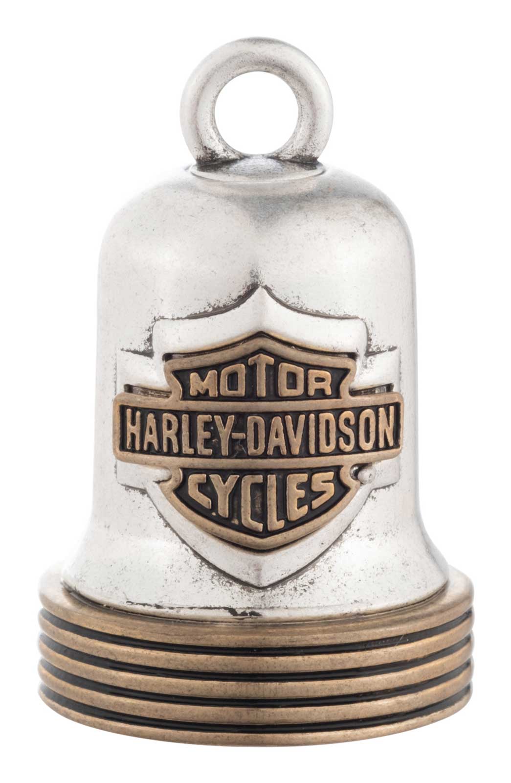 Harley-Davidson Engraved Bar & Shield Logo Ride Bell w/ Ribbed Accents, Silver - Wisconsin Harley-Davidson