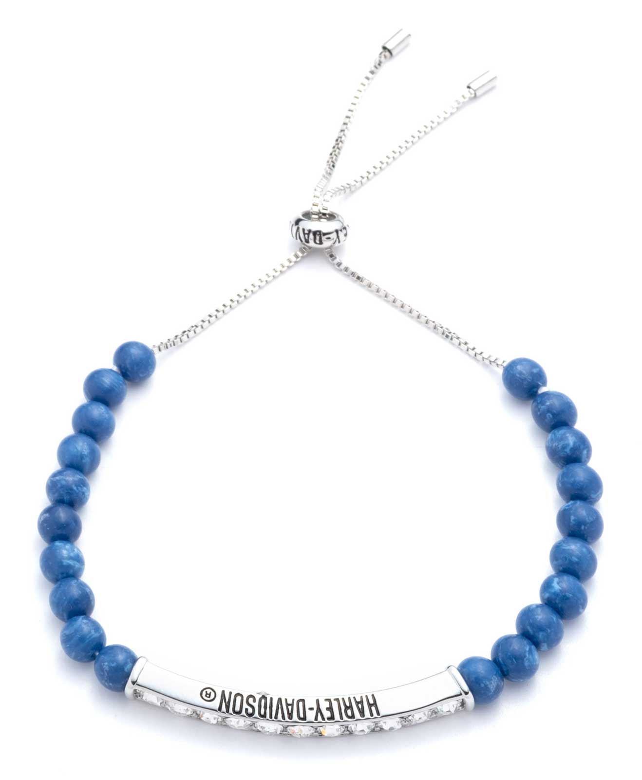 Harley-Davidson Women's Stone Bead & Crystal Adjustable Slider Bracelet, Blue - Wisconsin Harley-Davidson