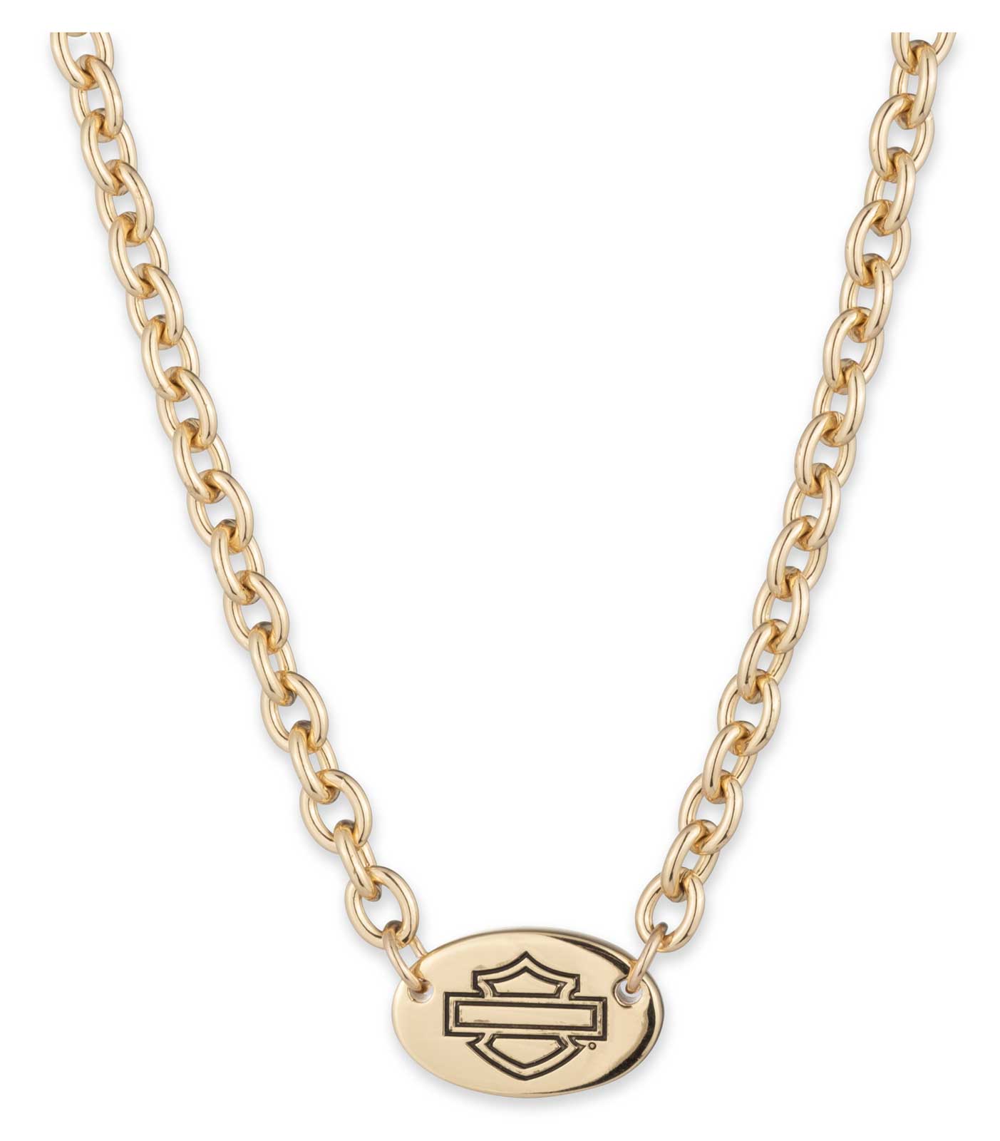 Harley-Davidson Women's 15 in. Oval Bar & Shield Logo Chain Necklace, Gold - Wisconsin Harley-Davidson