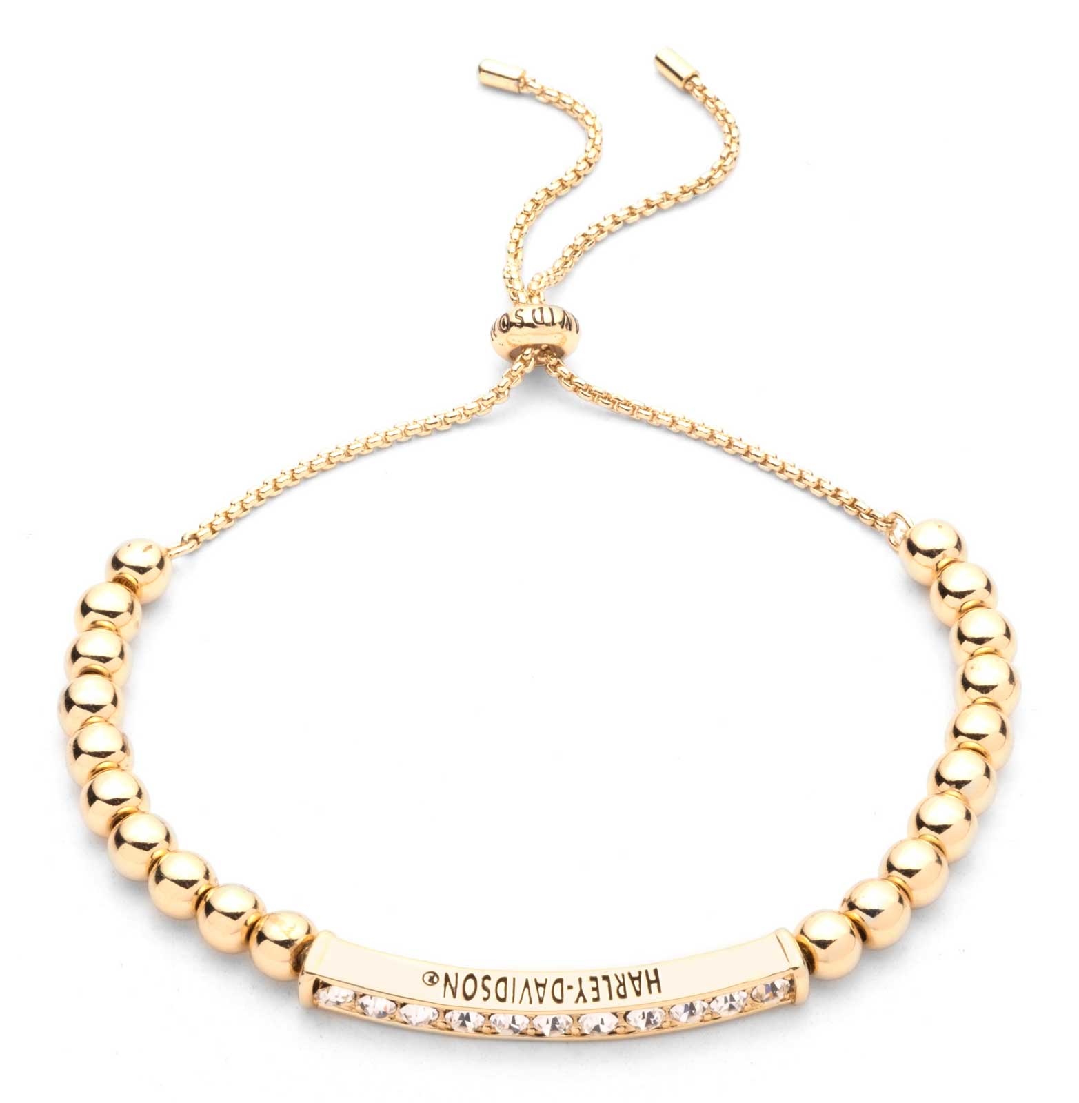 Harley-Davidson Women's Bead & Crystal Adjustable Slider Bracelet, Gold Tone - Wisconsin Harley-Davidson