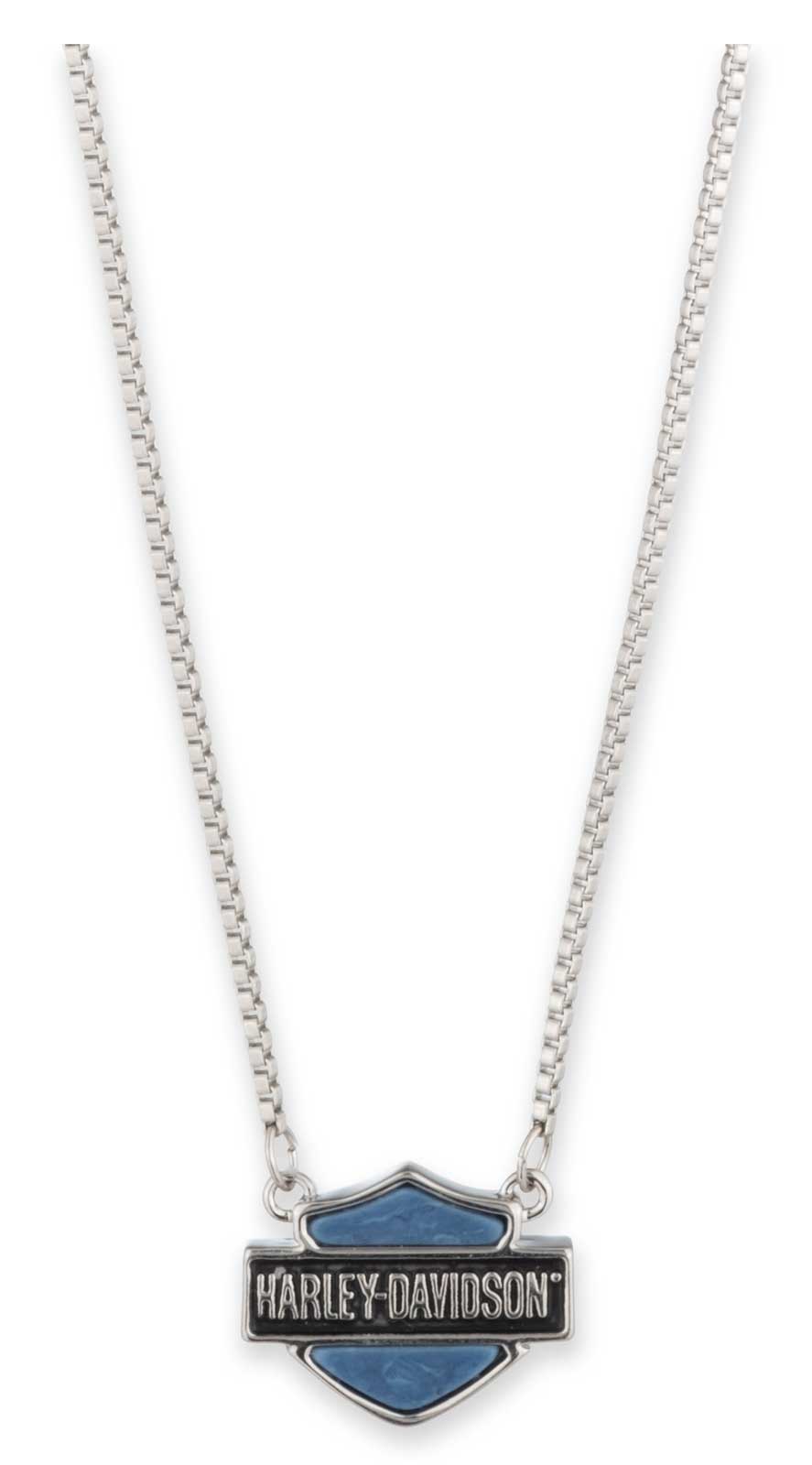 Harley-Davidson Women's 16 in. Bar & Shield Logo Stone Pendant Necklace, Silver - Wisconsin Harley-Davidson