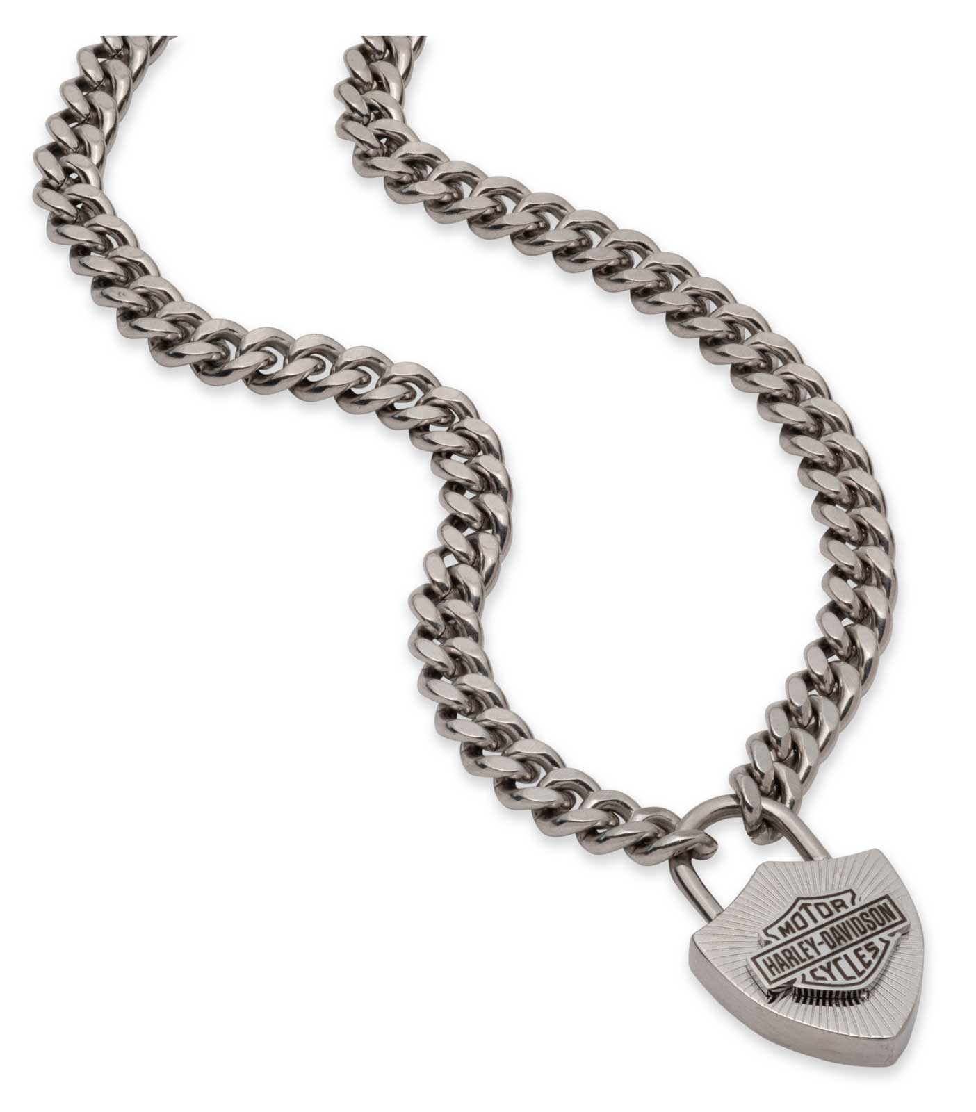 Harley-Davidson® Men's 24 in. Bar & Shield Lock Pendant Chain