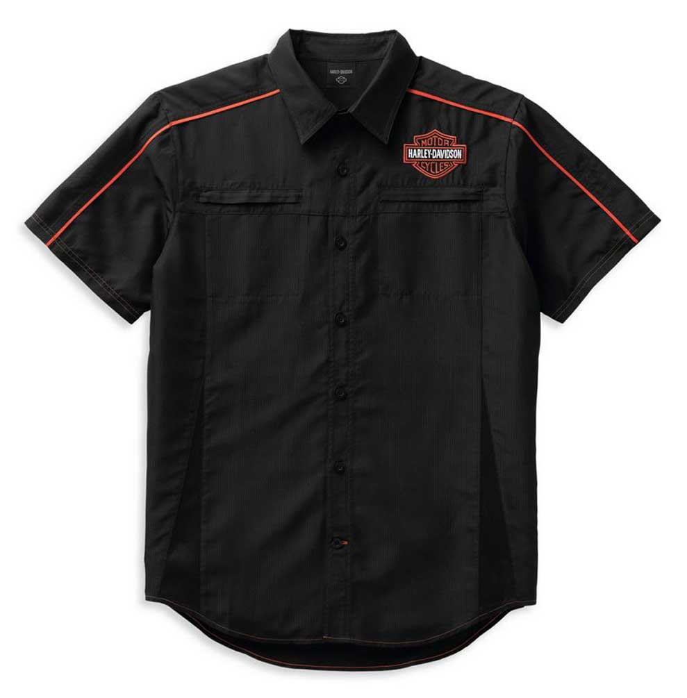 Harley-Davidson Men's Performance Bar & Shield Shirt, Black/Orange 99089-22VM - Wisconsin Harley-Davidson