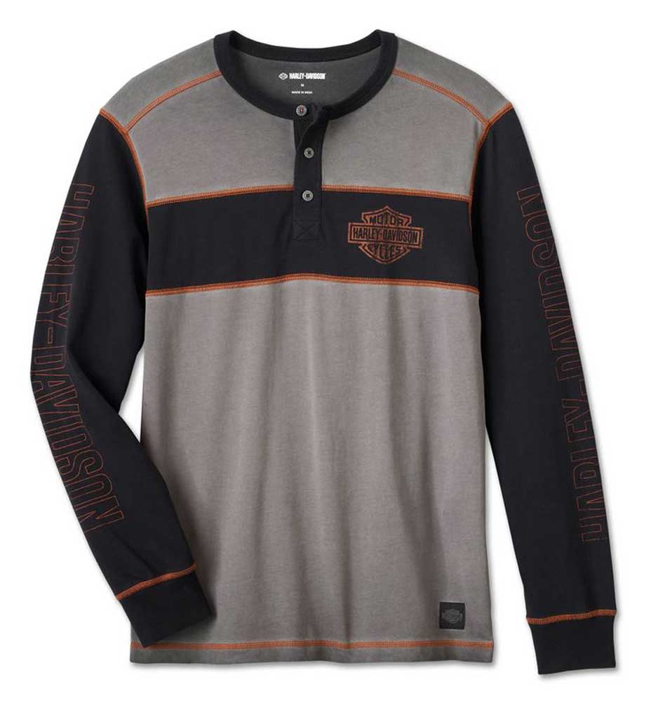 Harley-Davidson Men's Iron Bar Long Sleeve Colorblock Henley Shirt 99175-24VM - Wisconsin Harley-Davidson