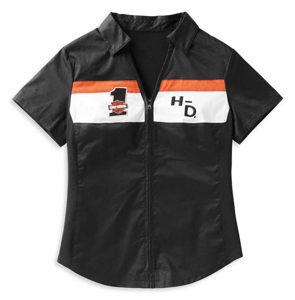 Harley-Davidson Women's Crew Stripe Zip Front Shirt, Black 99114-22VW - Wisconsin Harley-Davidson