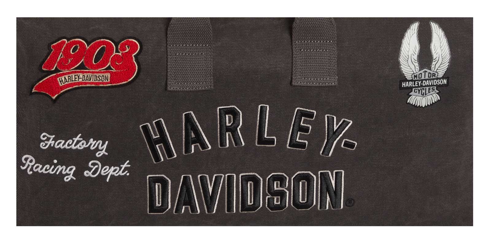 Harley-Davidson Multiple Patches & Logos Vintage Duffel Bag, Durable Canvas - Largest Selection of Harley-Davidson Products