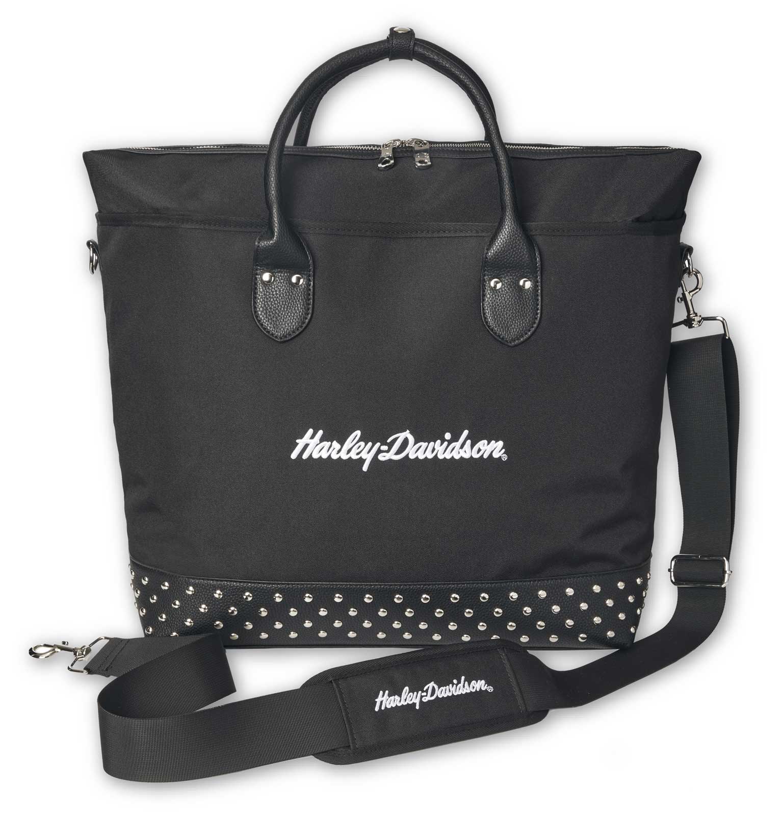 Harley-Davidson Women's 3D H-D Script Studded Overnight Tote, Moonshadow Black - Wisconsin Harley-Davidson