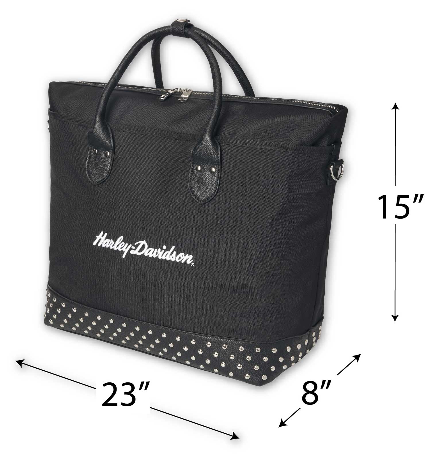 Harley-Davidson Women's 3D H-D Script Studded Overnight Tote, Moonshadow Black - Largest Selection of Harley-Davidson Products