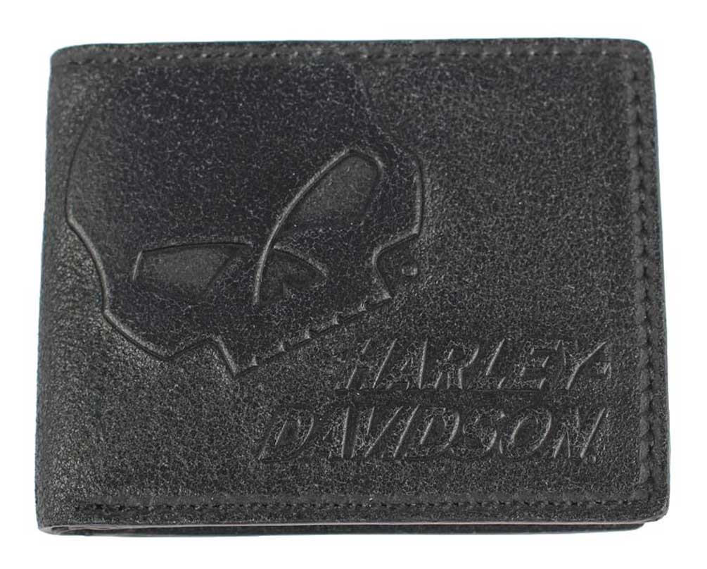Harley-Davidson® Men's Skull Graphite Leather Billfold w/ Flip Out