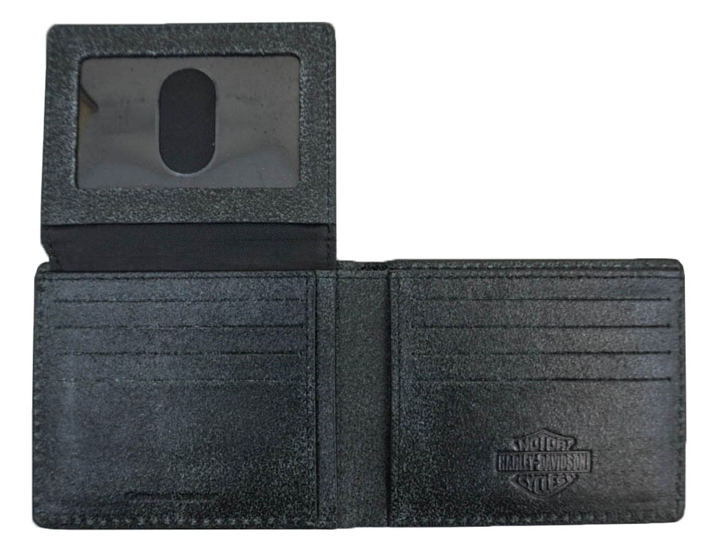 Harley-Davidson Men's Skull Graphite Leather Billfold w/ Flip Out UN4627L-GRYBLK - No Hassle Returns at Wisconsin Harley