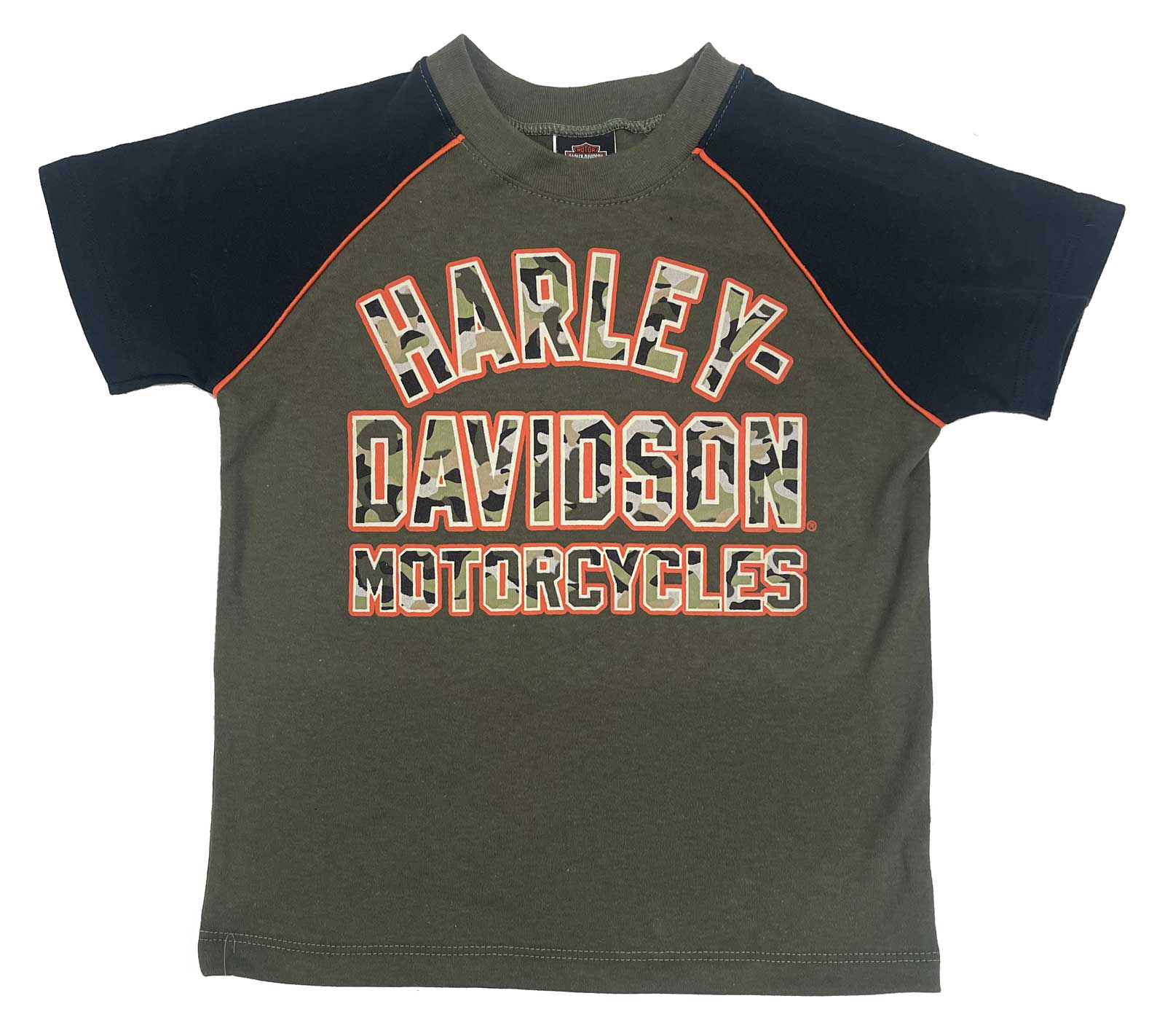 Harley-Davidson Little Boys' Camo H-D Raglan Short Sleeve Toddler Tee, Green - Wisconsin Harley-Davidson
