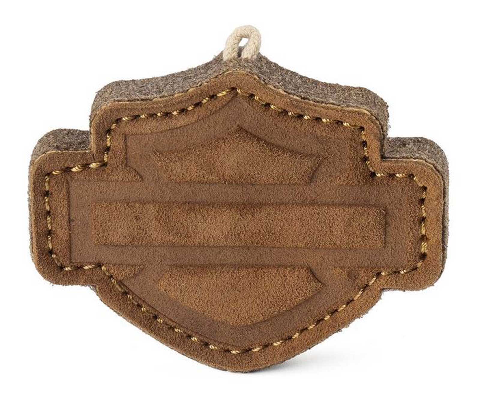 Harley-Davidson Bar & Shield Logo Shaped Leather Pet Toy, Heavy-Duty - Brown - Wisconsin Harley-Davidson