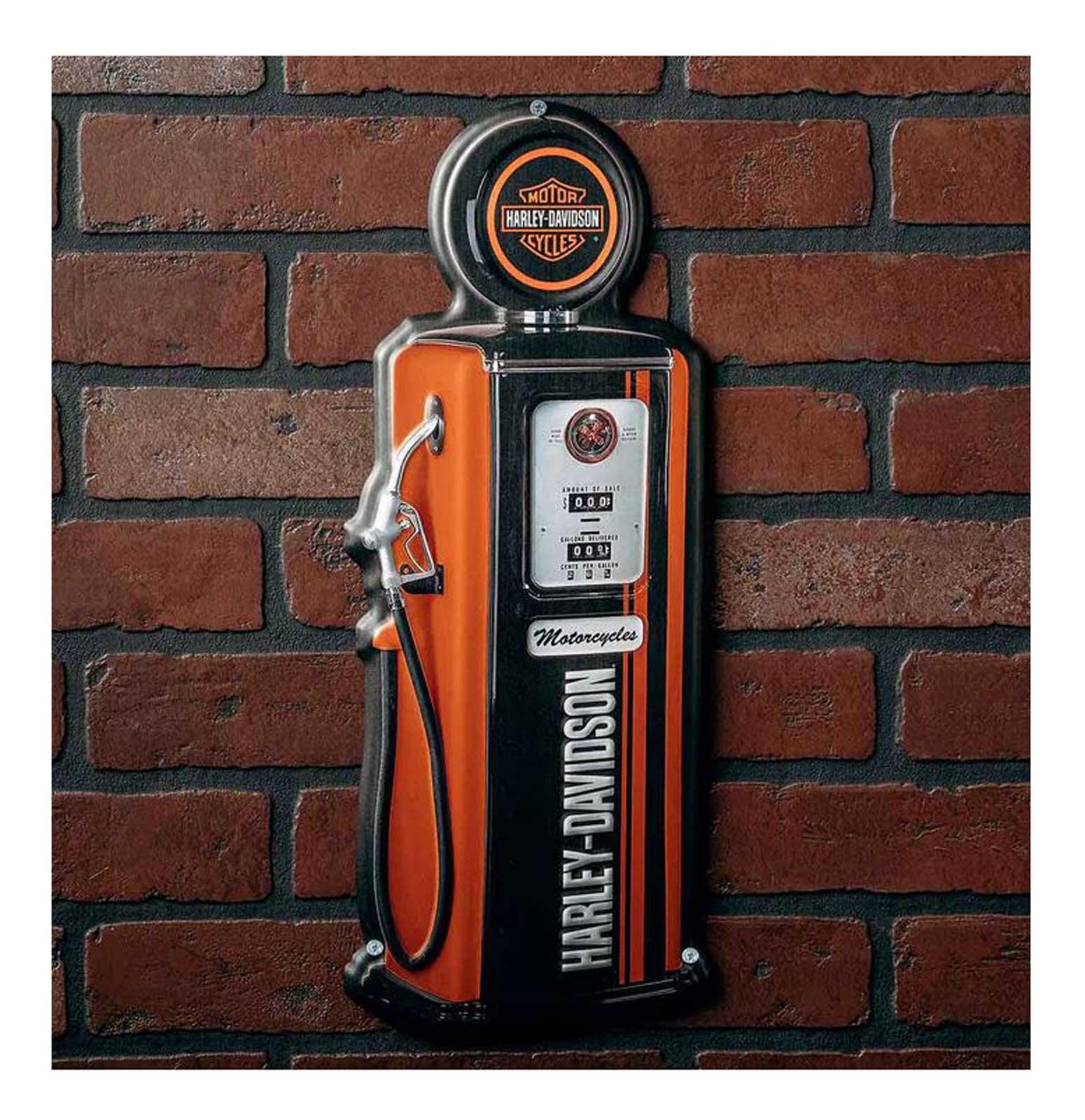 Harley-Davidson Free Shipping - Harley-Davidson Embossed Gas Pump Metal Sign, Custom Shaped Orange & Black - Free Shipping on many products plus Orders Over $99
