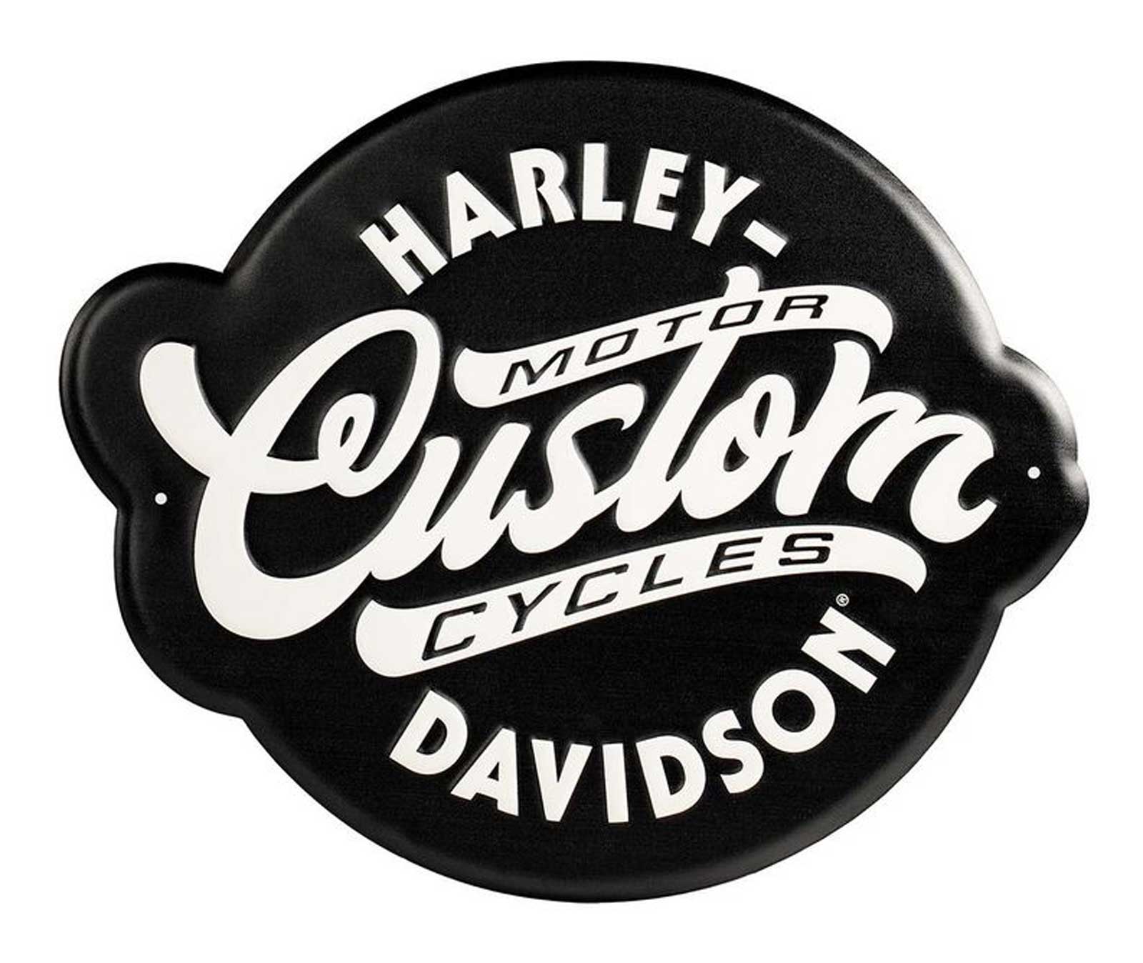 Harley-Davidson Embossed Custom Motorcycle Logo Metal Sign, Black & White - Wisconsin Harley-Davidson