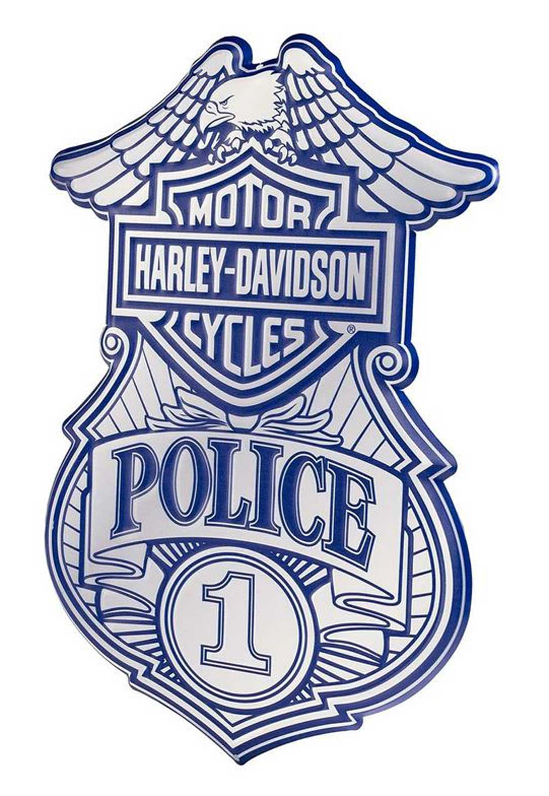Harley-Davidson Free Shipping - Harley-Davidson Embossed Police Shield Metal Sign, Custom Shaped Blue & Gray - Free Shipping on many products plus Orders Over $99