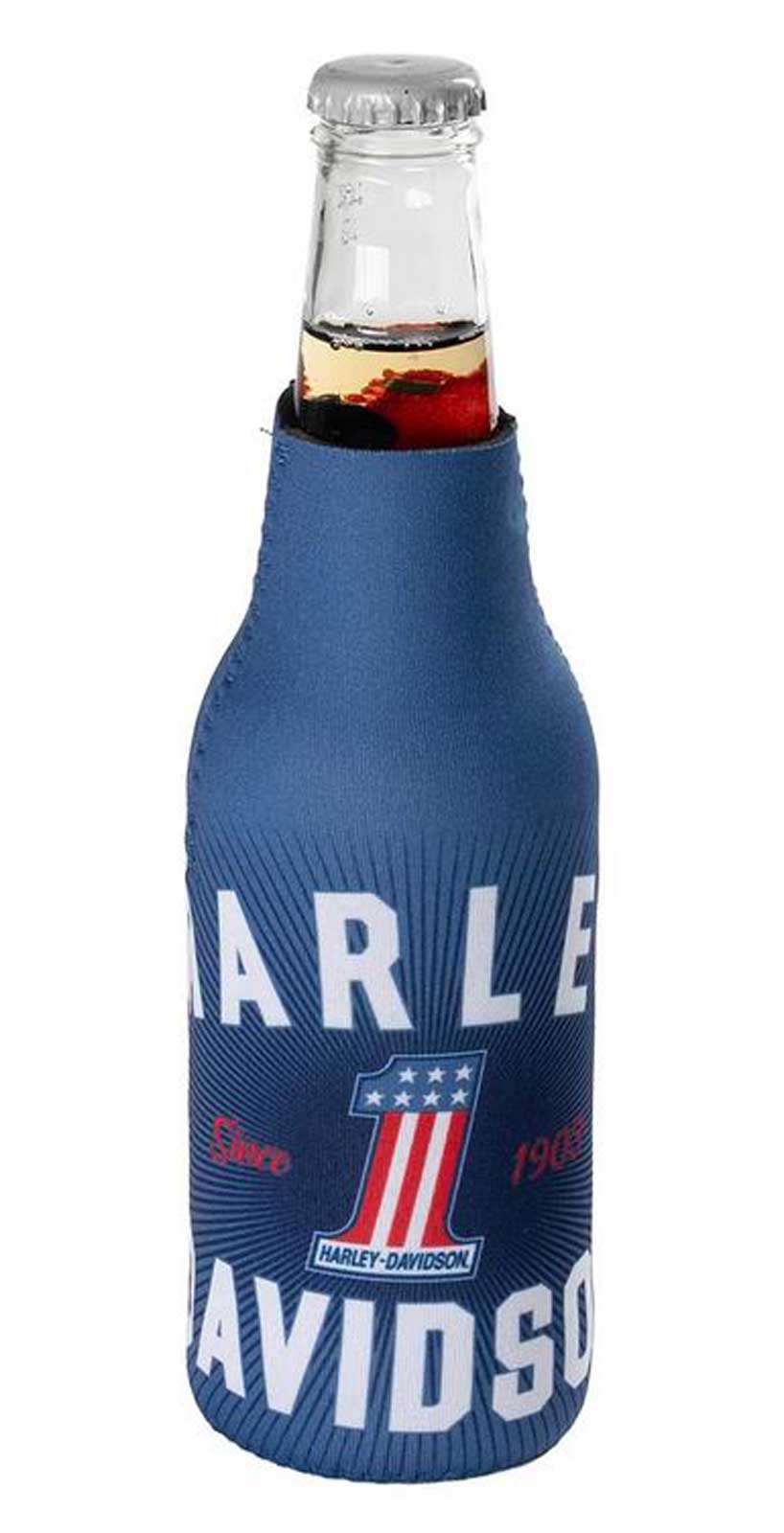Harley-Davidson #1 RWB Graphic Neoprene Zippered Bottle Wrap, Navy Blue - Wisconsin Harley-Davidson